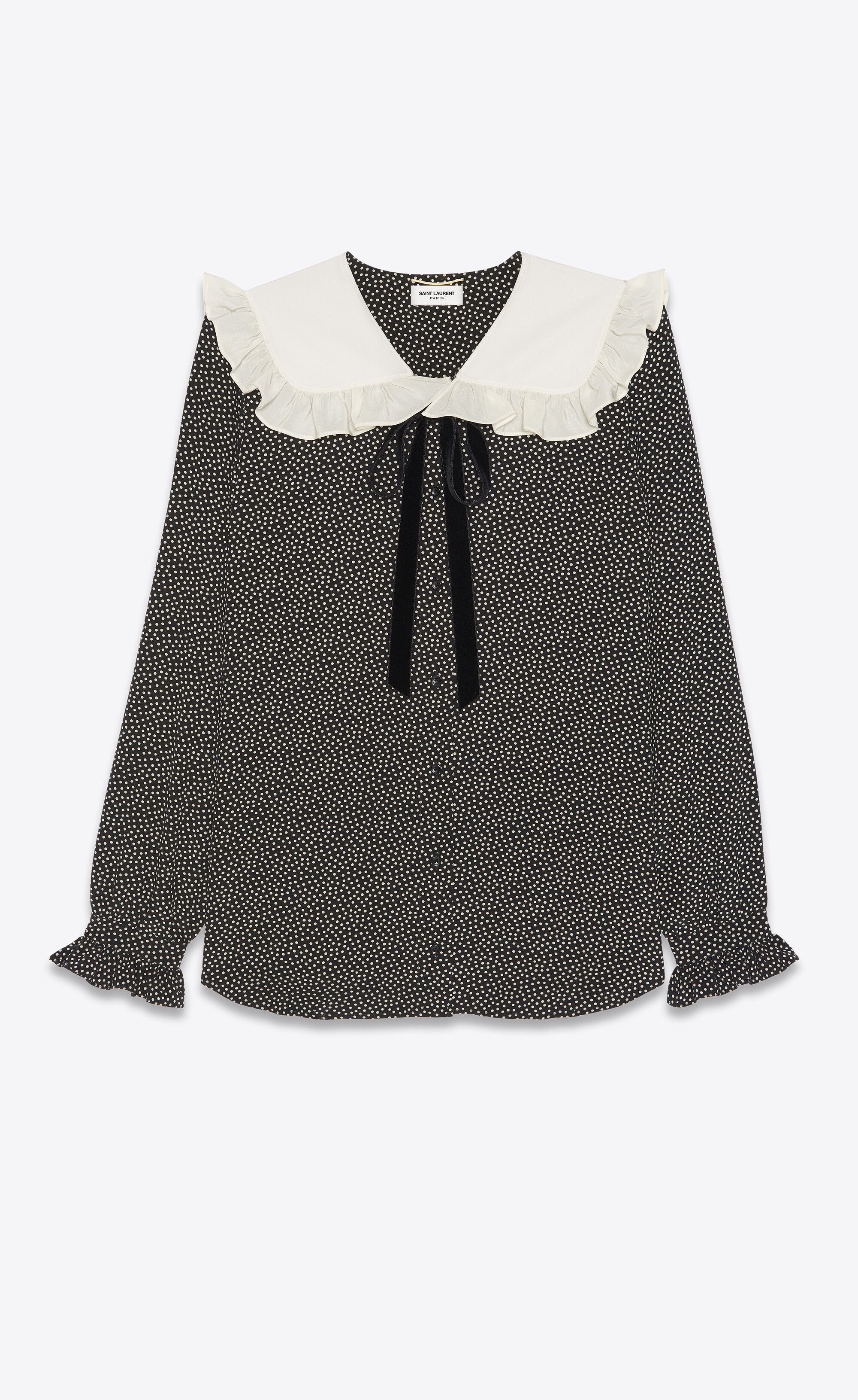 Saint Laurent Paris o1s1wg111224 Frilled Blouse in Silk Crepe in Multicolor Size S / US 4 / IT 40 - 1 Thumbnail
