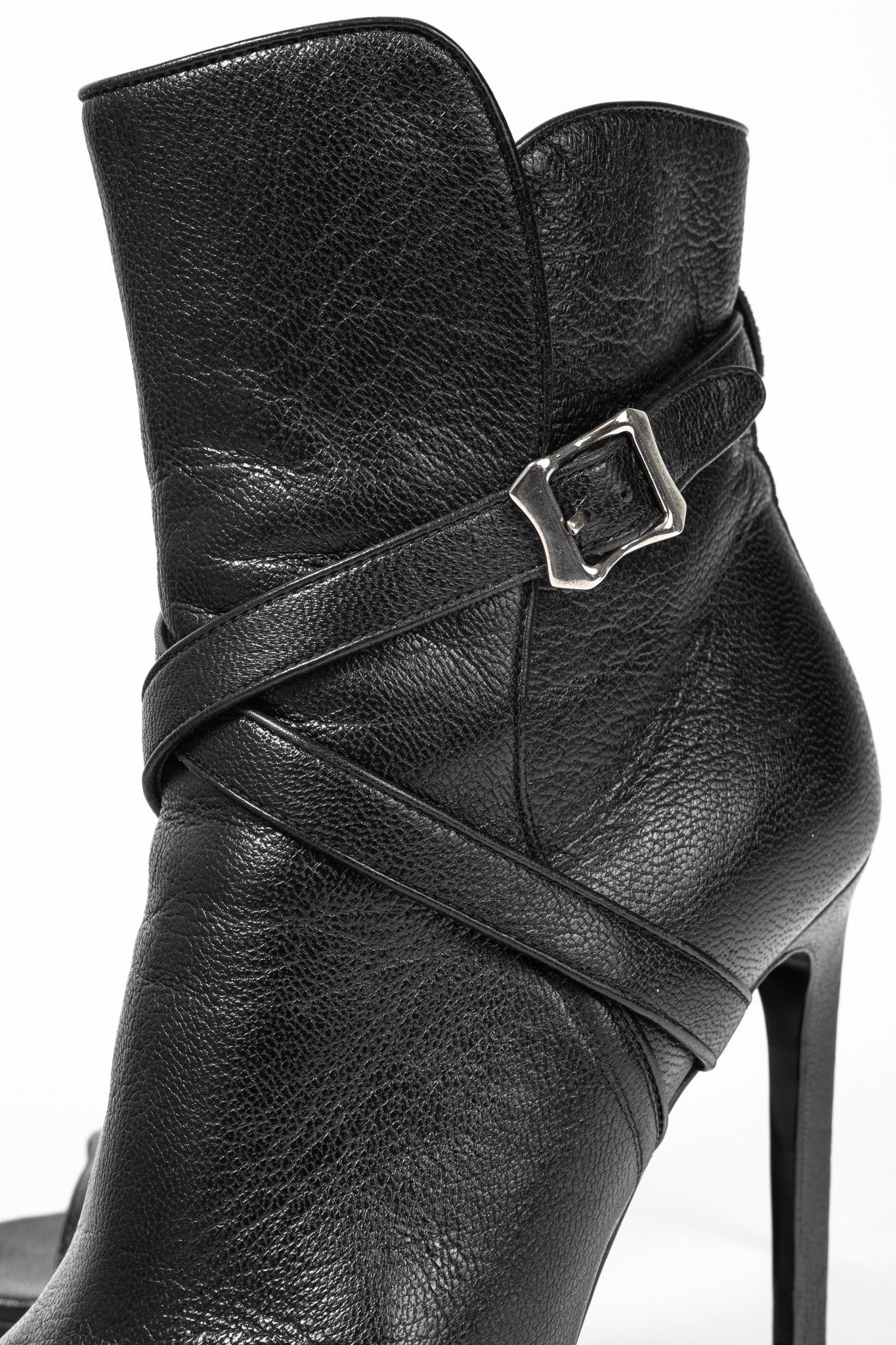 Saint Laurent Paris Saint Laurent Nero Leather Wraparound Open-Toe Booties Size US 7 / IT 37 - 6 Thumbnail