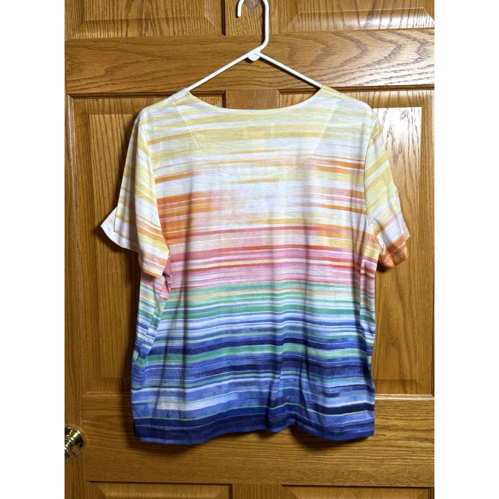 Vintage Alfred Dunner Womens XL Blouse Rainbow Striped Lace Rhinestone Bling Top Feminine Size XL / US 12-14 / IT 48-50 - 2 Thumbnail