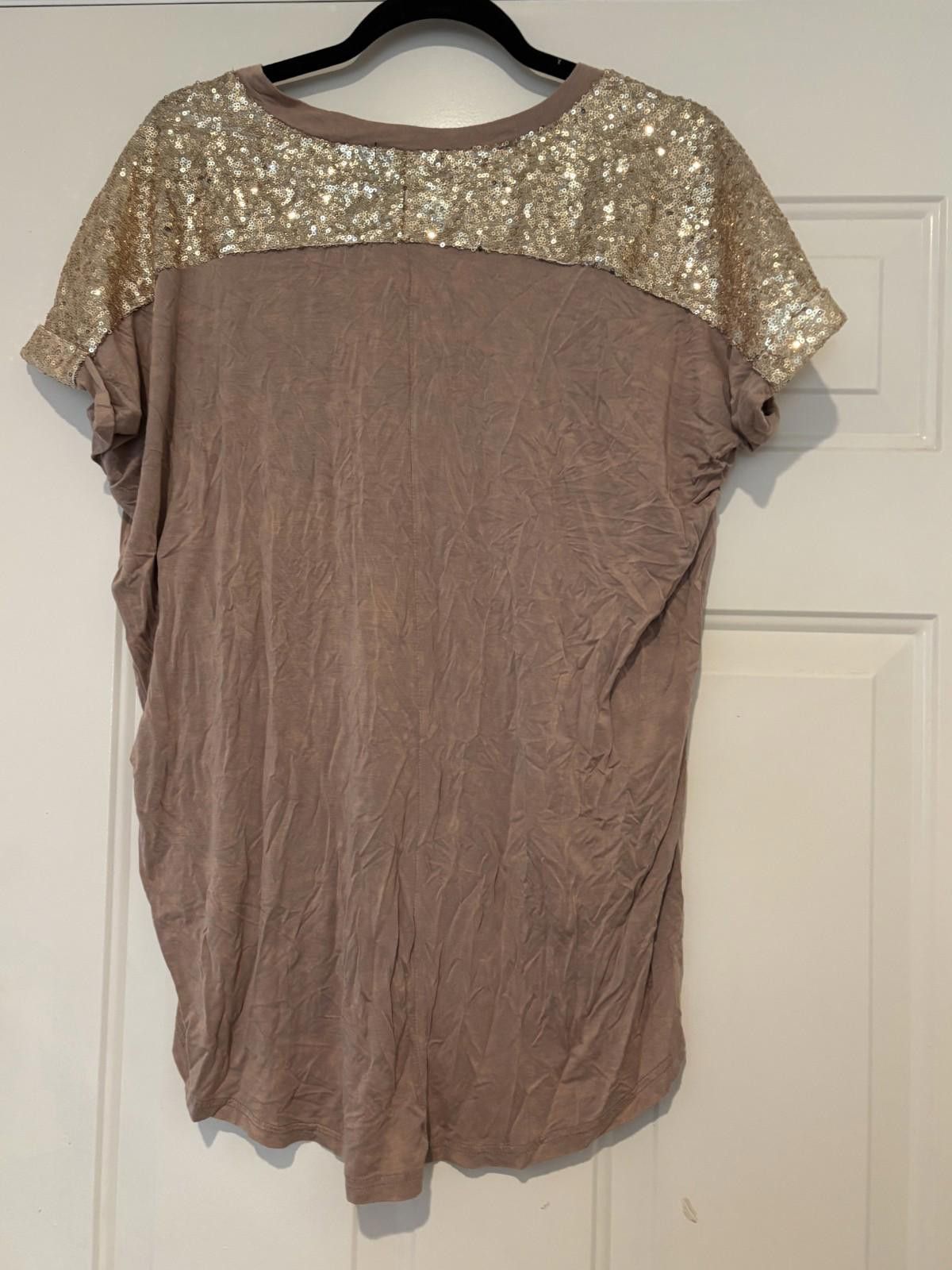 Polo Ralph Lauren Womens sz S brown/blush sequin POL short sleeve shirt #612 Size S / US 4 / IT 40 - 2 Thumbnail
