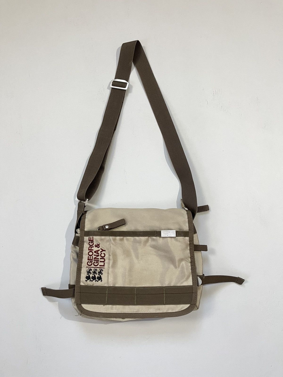 Avant Garde Vntg Y2K George Gina & Lucy Nylon Utility Ggl Messenger Bag in Beige, Men's