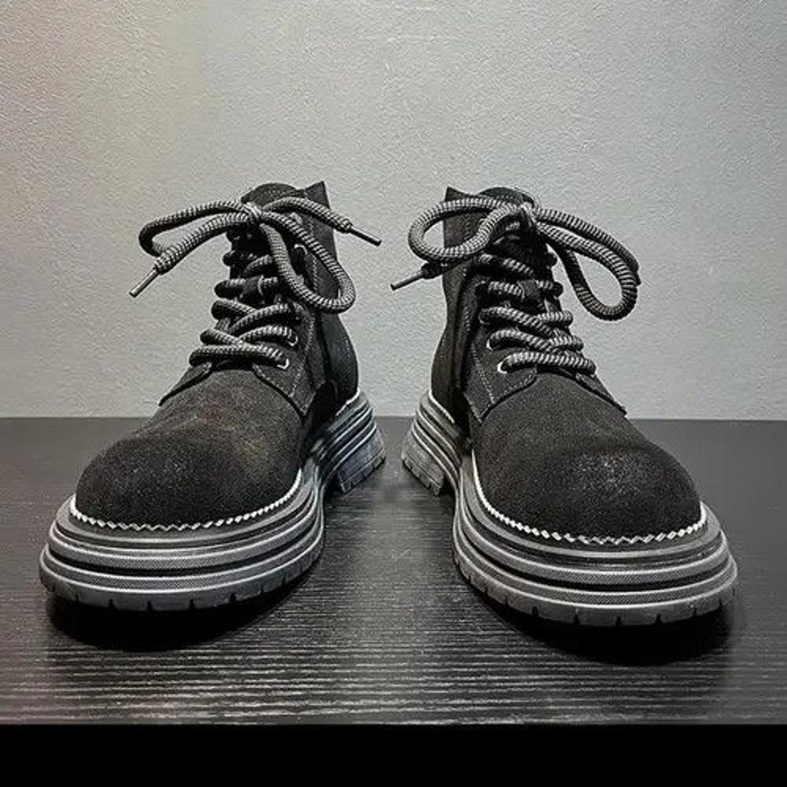 Japanese Brand Black Suede Work Boots, Chunky Sole Safety Shoes Size US 8 / EU 41 - 6 Thumbnail