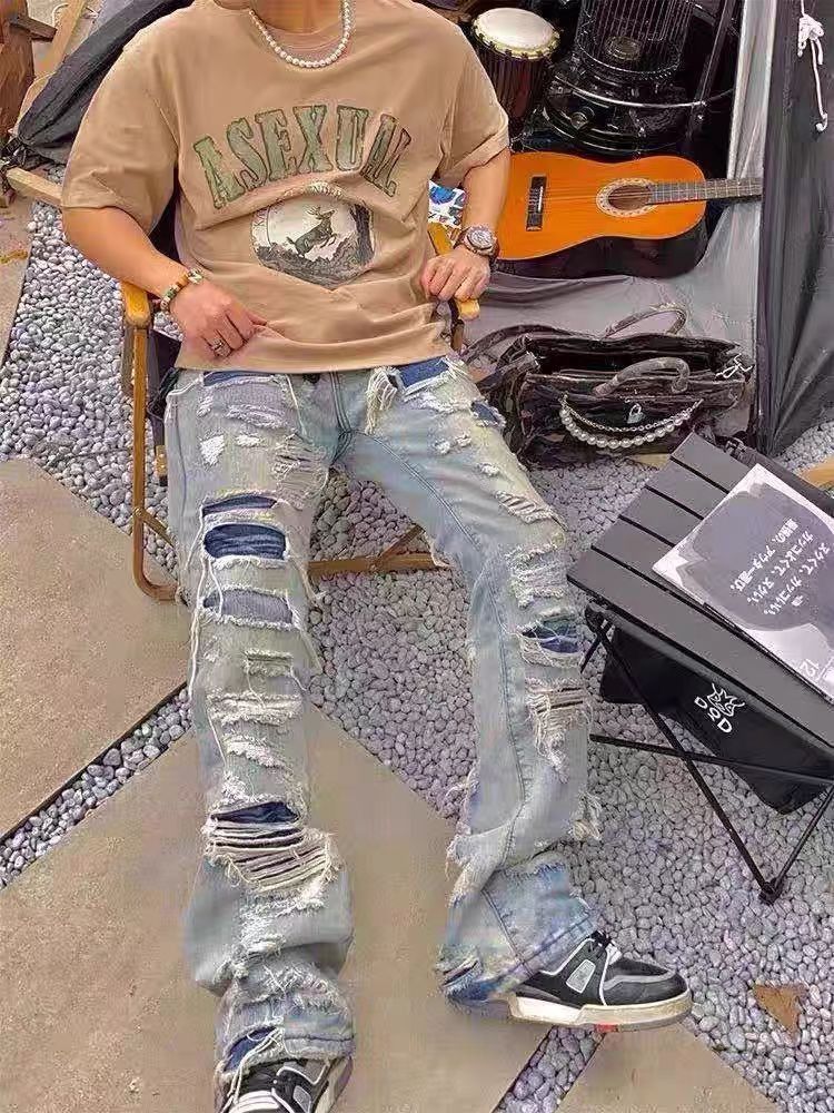 Japanese Brand × Jean Street hip-hop ripped patch baggy jeans Size US 34 / EU 50 - 2 Thumbnail