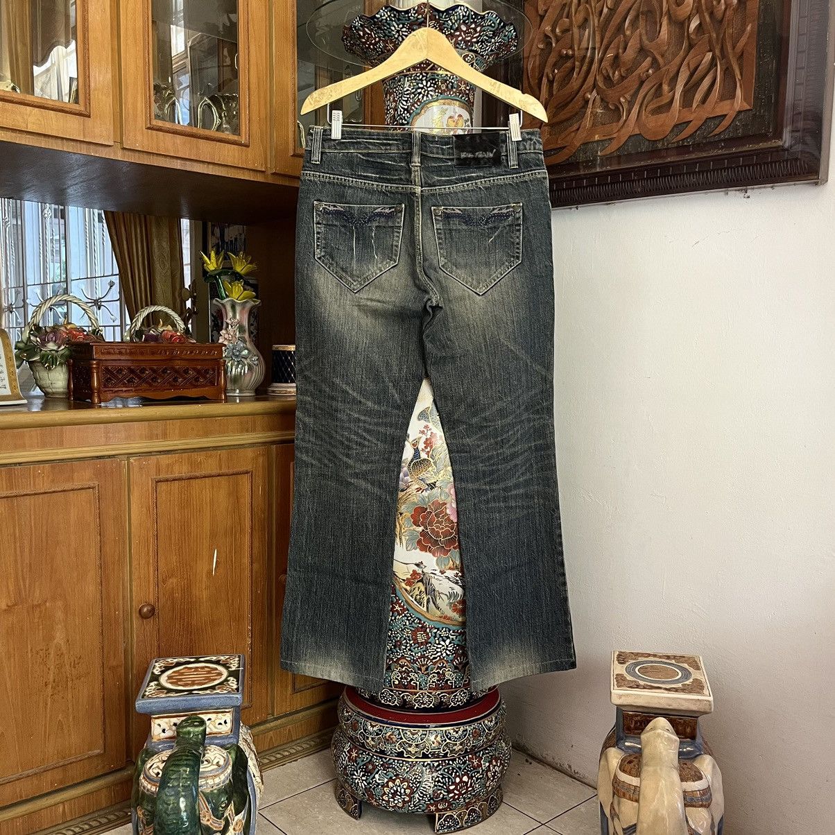 If Six Was Nine × Japanese Brand × KMRii Y2K Osaka Big Train Leather Carving Pocket Jeans Size US 34 / EU 50 - 6 Thumbnail