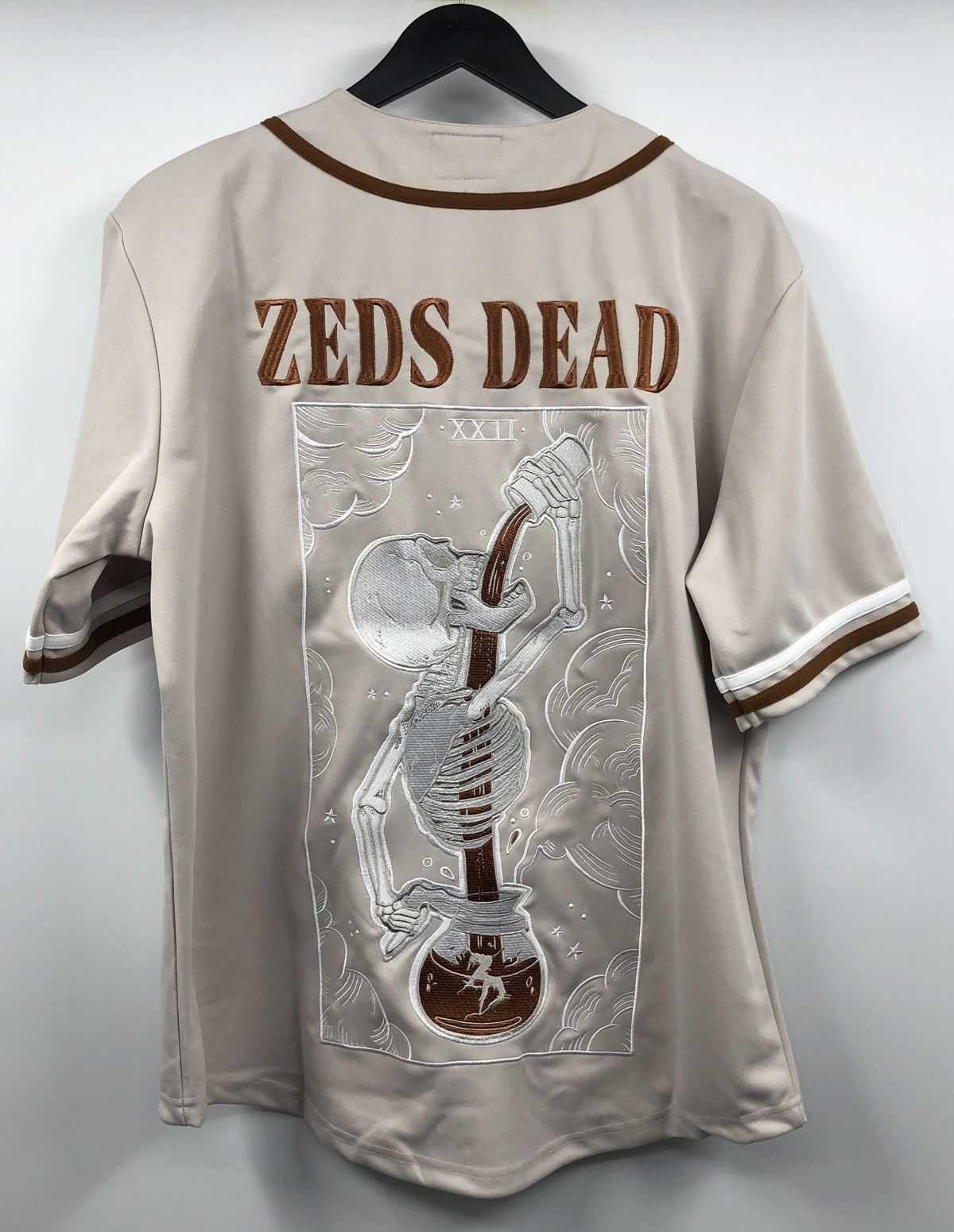 image of Good Music Merchandise Zeds Dead Coffee Break Light Roast Baseball Jersey Small in Beige, Men's