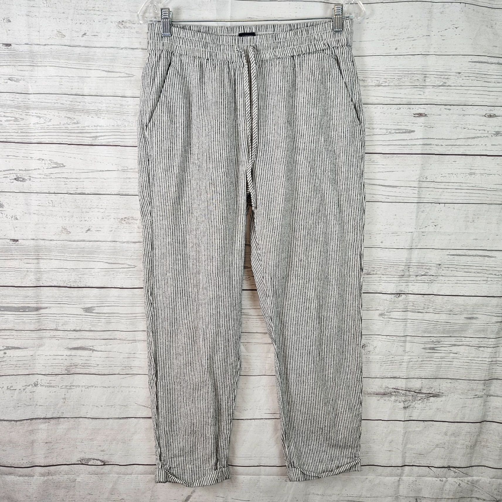J.Crew J.CREW Womens Cropped Pants Sz 6 Black White Stripe Cotton Linen Blend Cropped Pull On Size 28" / US 6 / IT 42 - 2 Thumbnail