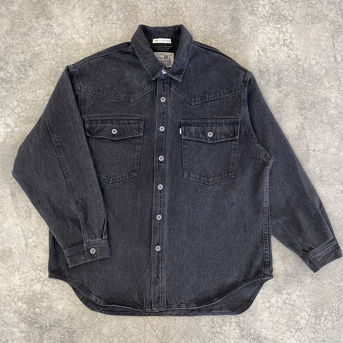 Levi's VTG 90’s Levis Silvertab Faded Black Thick Denim Shirt Size US M / EU 48-50 / 2 - 3 Thumbnail