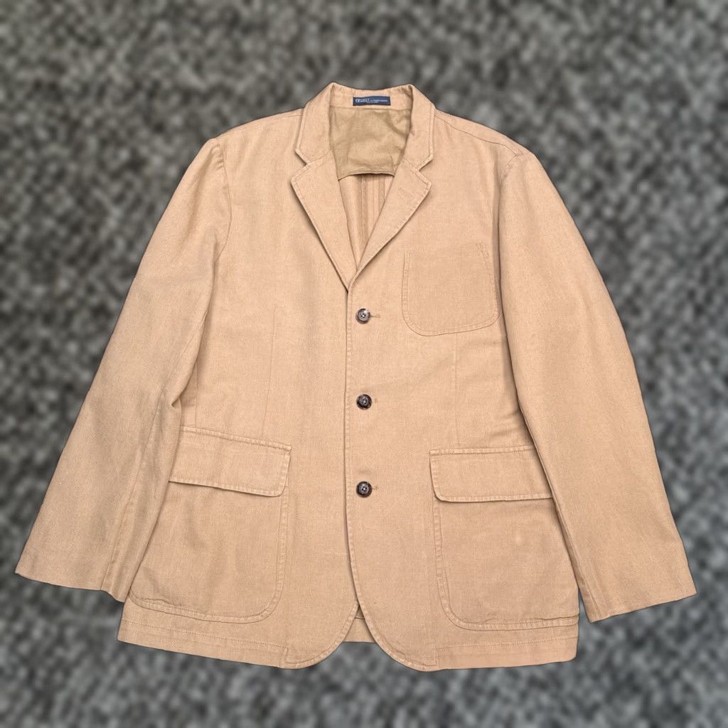 Polo Ralph Lauren Polo Ralph Lauren Sport Coat Blazer Jacket Linen Cotton 44R Tan Brown Notch Single-Vented Regular Three-Button Front Vintage No Size US XXL / EU 58 / 5 - 1 Thumbnail