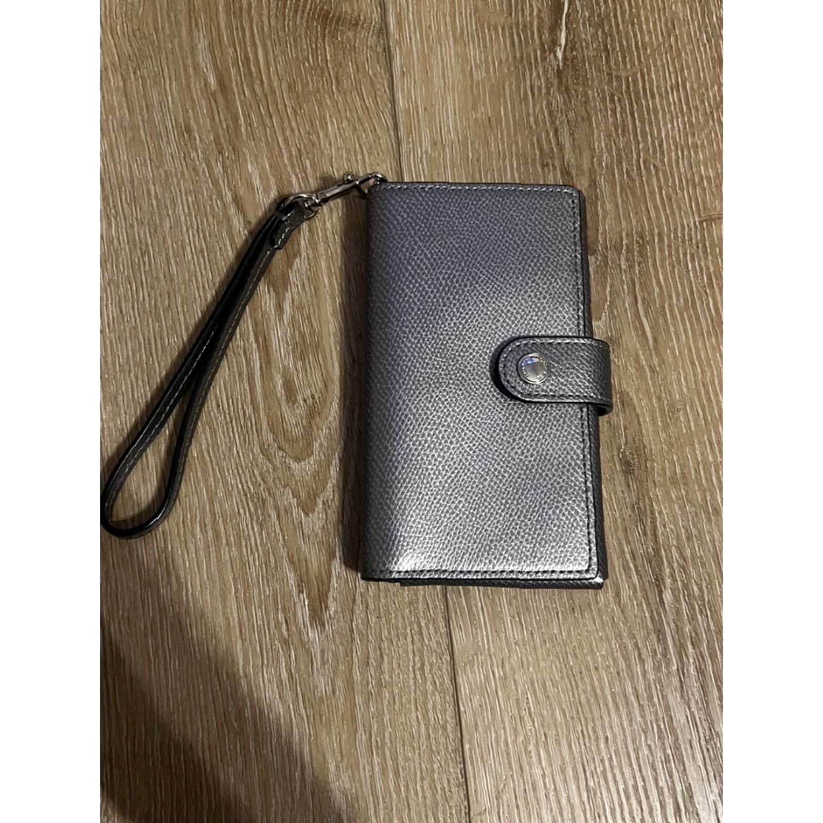 Coach Coach Wallet Wristlet Black Gray Leather Slim Snap iPhone Credit Card Folding Wristlet Strap 6" Small Compact Women Designer Vintage NoN/A Size ONE SIZE - 2 Thumbnail