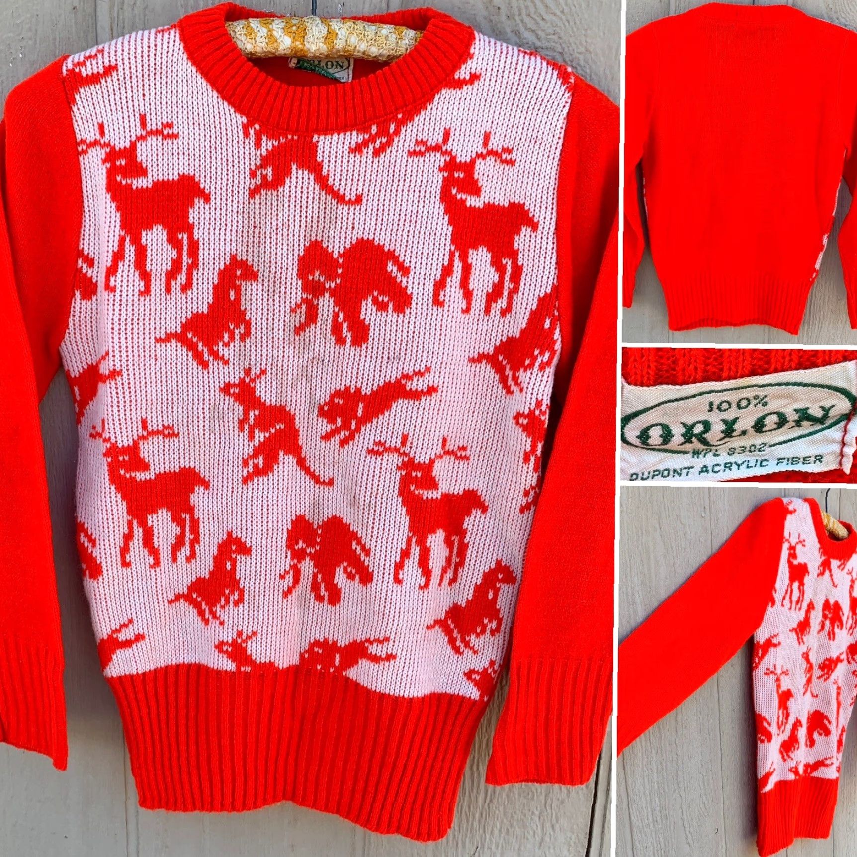 PONY VINTAGE Acrylic Knit Sweater Animals Deer Lion Elephant Horse Pony 60s Spuncraft Inc Sweater Women S Red Pullover KnIT Long Sleeve Knit Char/.. Size S / US 4 / IT 40 - 2 Thumbnail