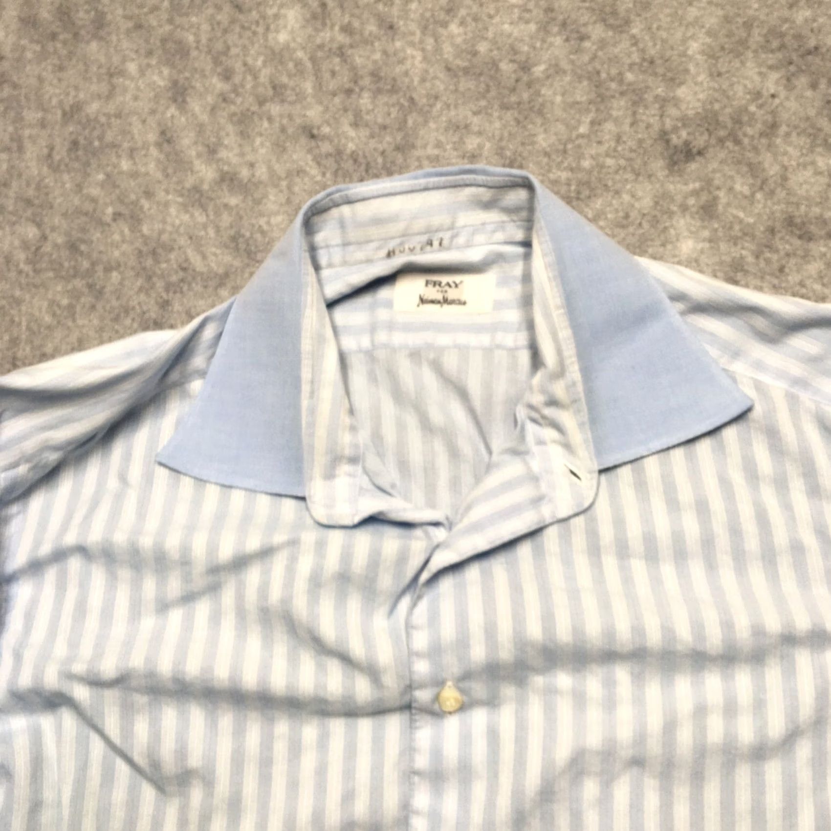 Neiman Marcus Fray Mens Dress Shirt 15.5 Light Blue Striped French Cuff Button-Up Casual Size 42R - 4 Thumbnail
