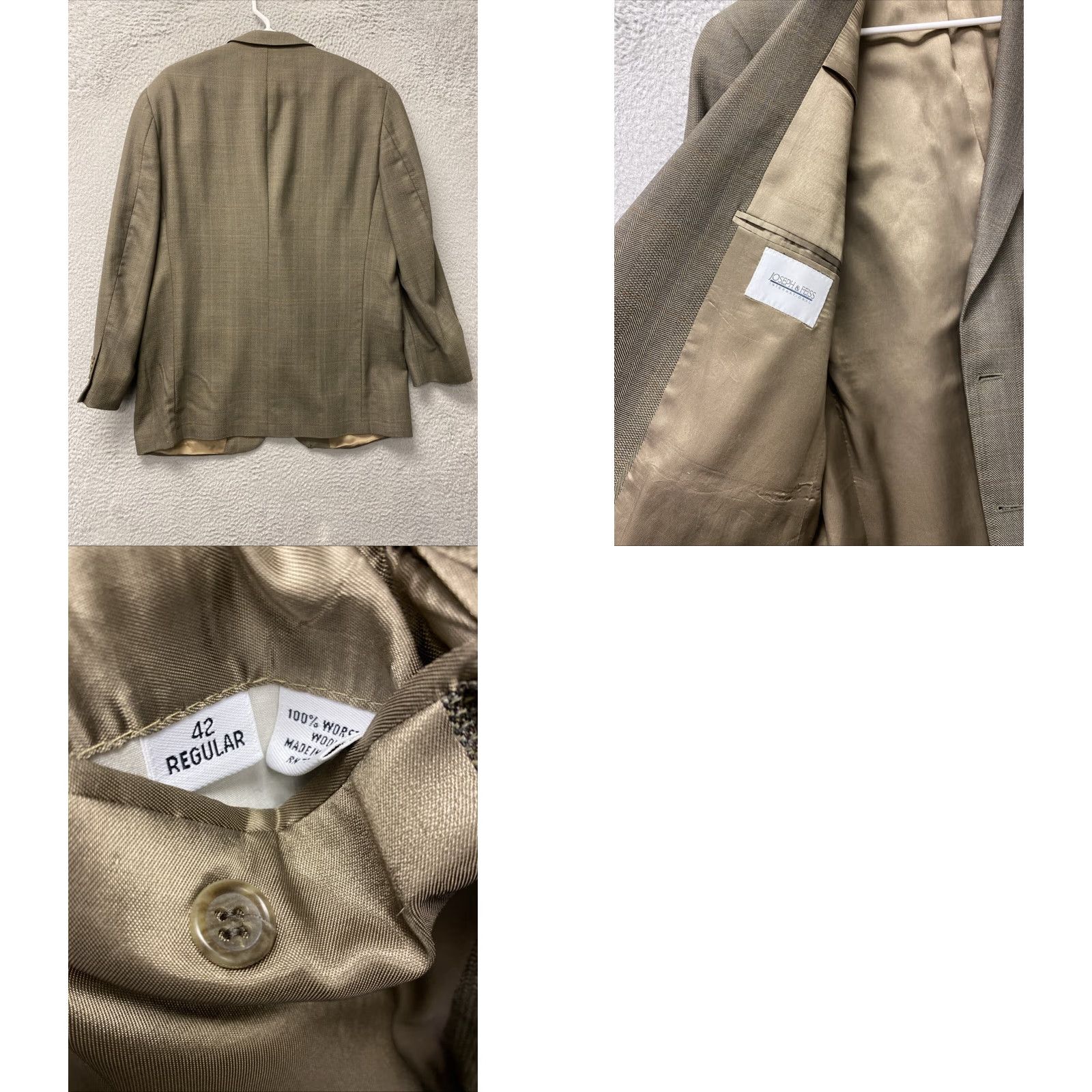 Joseph Joseph & Feiss Blazer Sport Coat Mens 42 R Brown Plaid Wool Tweed / 71-52 Size 42R - 8 Thumbnail