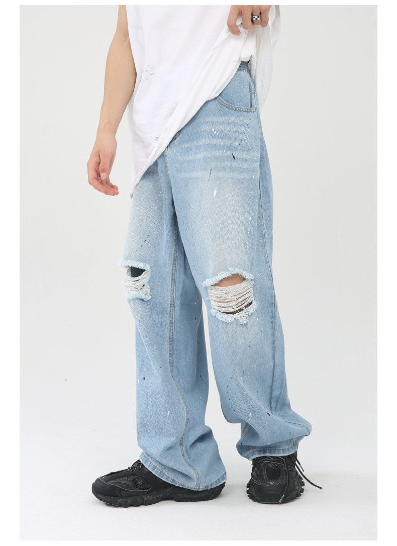 Japanese Brand × Jean Light blue ink-washed distressed wide-leg jeans Size US 32 / EU 48 - 4 Thumbnail