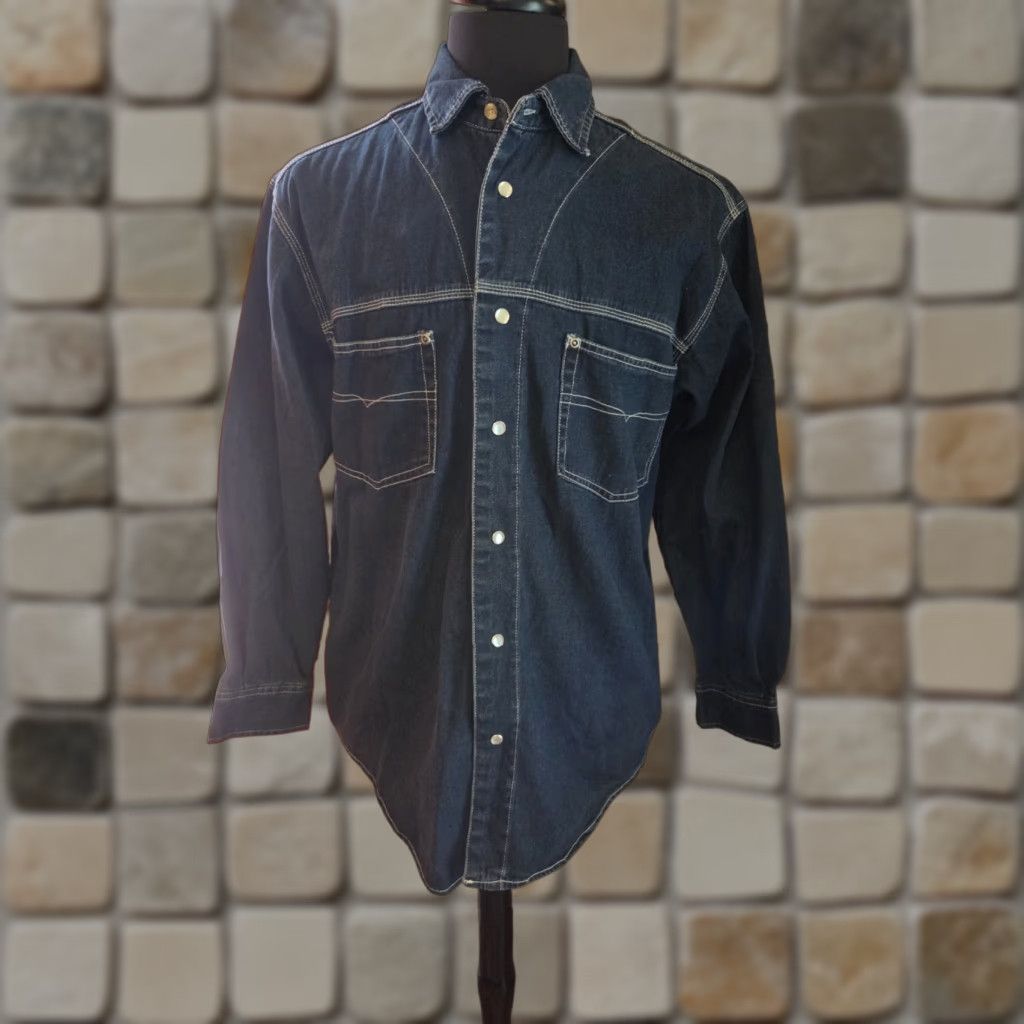 Route 66 Route 66 Mens Shirt Denim Size M Western Workwear Pearl Snap Pockets NWT Blue Cotton Button-Up Regular Fit Collared Cowboy Western Theme Mens Size US M / EU 48-50 / 2 - 1 Thumbnail