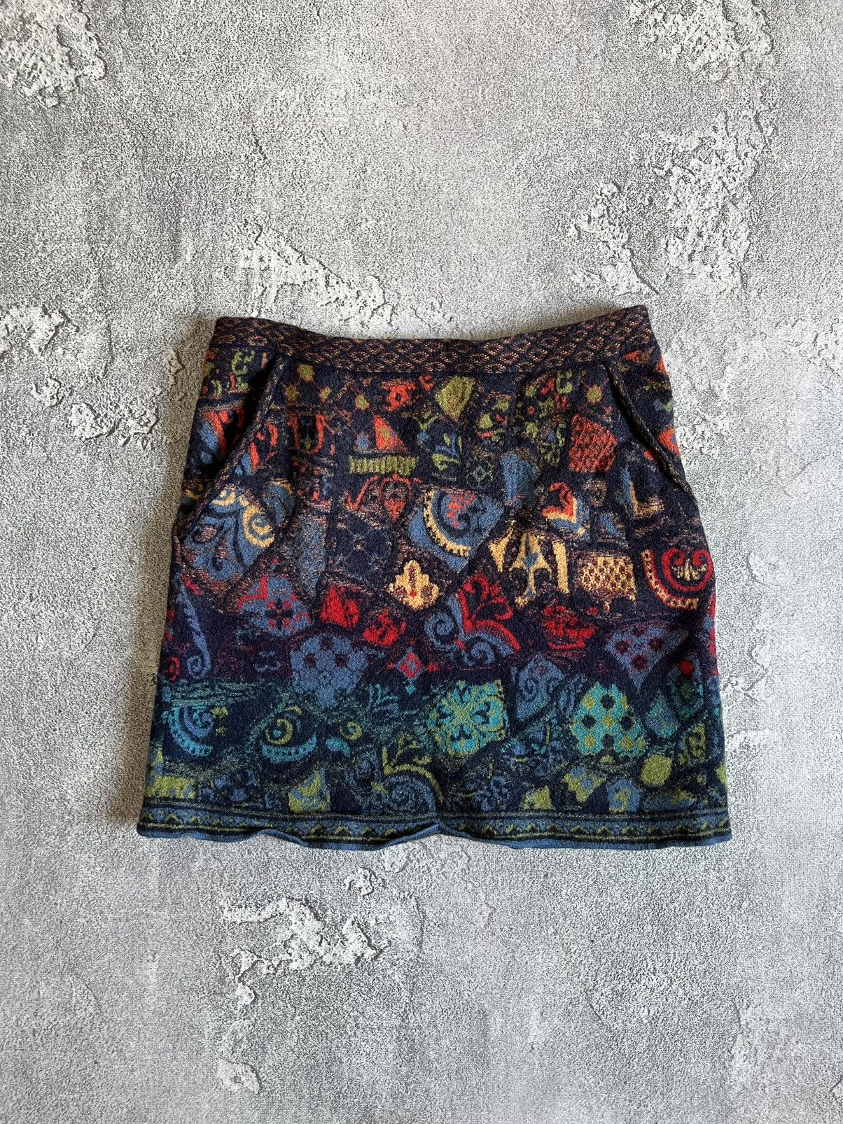 Designer Jacquard IVKO Vintage Patterned Knitted Wool Mini Skirt 38 Size 26" / US 2 / IT 38 - 1 Thumbnail