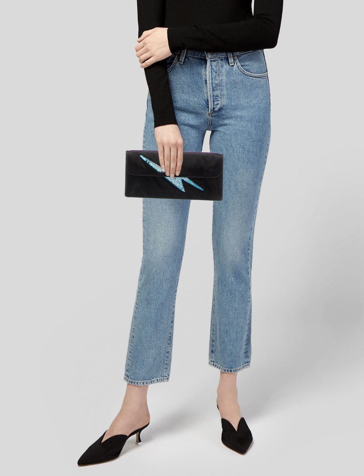 Marc Jacobs Sequin Black Satin Lightning Bolt Clutch
