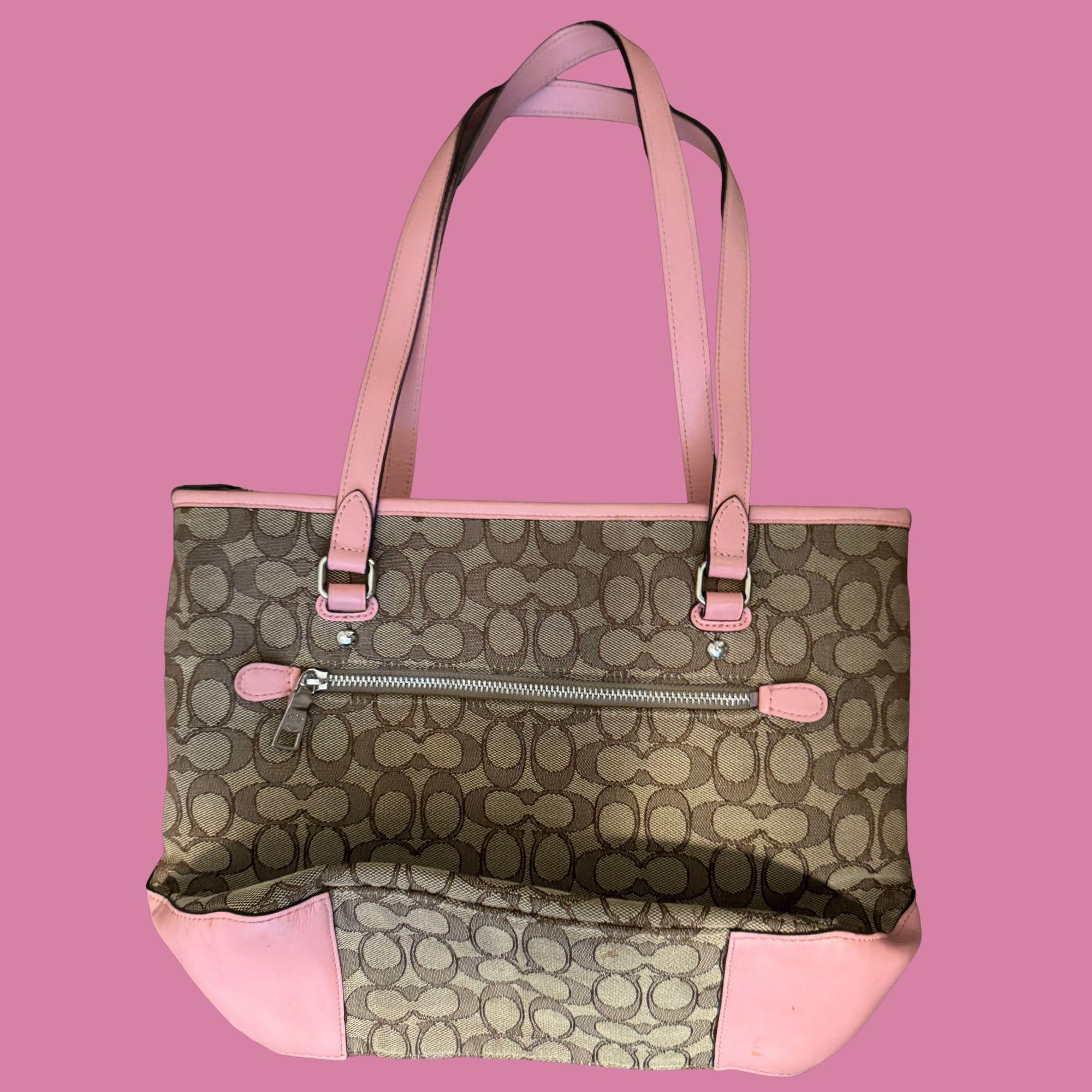 Coach Coach Classic Print Pink Accent Shoulder Tote Purse Size ONE SIZE - 3 Thumbnail