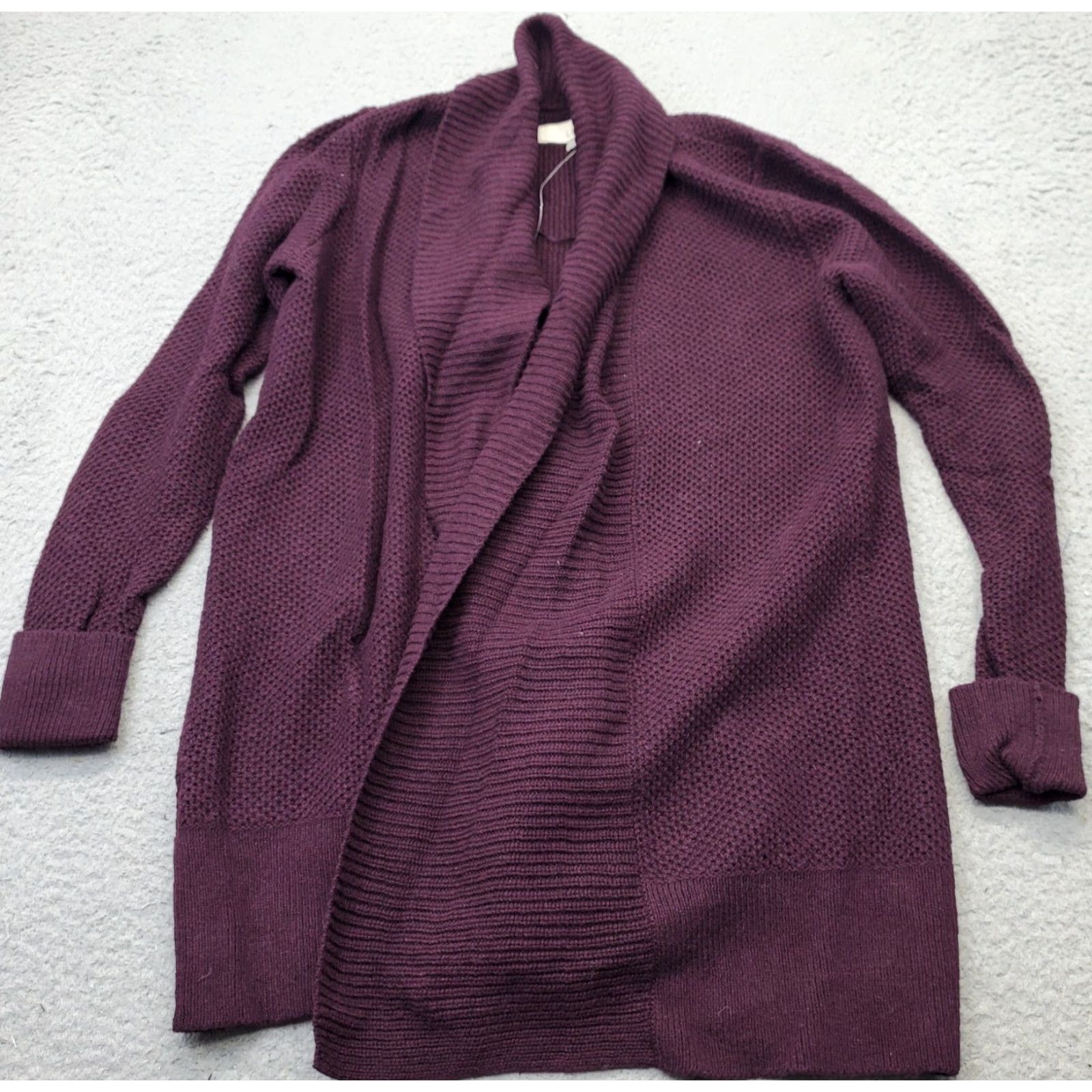 Loft LOFT Womens Size S Burgundy Throw Over Cardigan Open Front Shawl Knit Wool Blend Size S / US 4 / IT 40 - 2 Thumbnail
