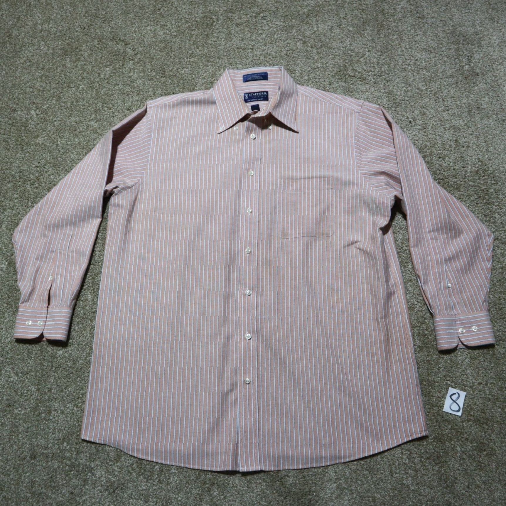 Stafford Stafford Shirt Button-Down Long Sleeve Mens Size 16.5 32/33 Orange White Striped Multicolor Size US L / EU 52-54 / 3 - 2 Thumbnail