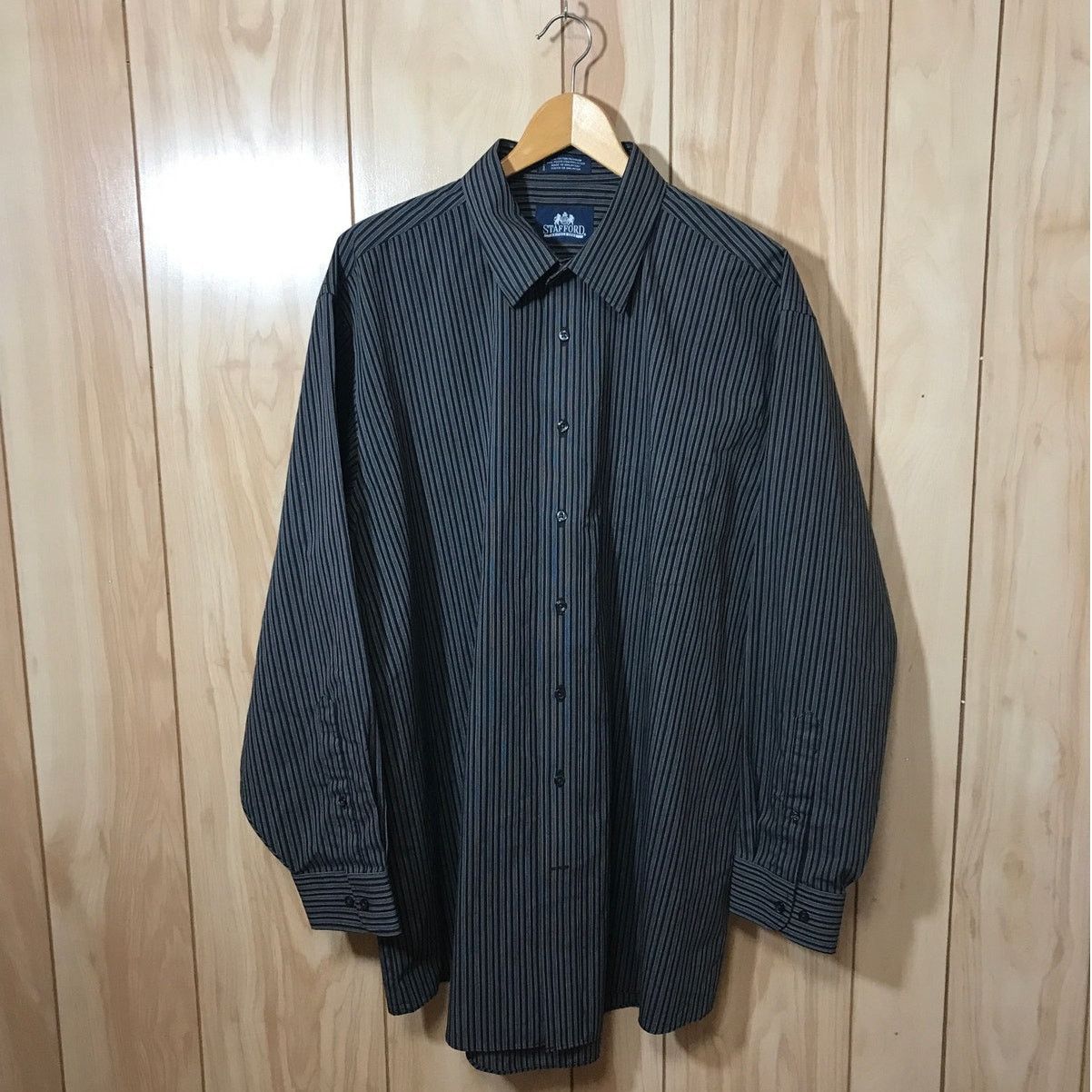 Stafford Stafford Black Striped Collared Long Sleeve Shirt 3XL Size US XXL / EU 58 / 5 - 1 Thumbnail