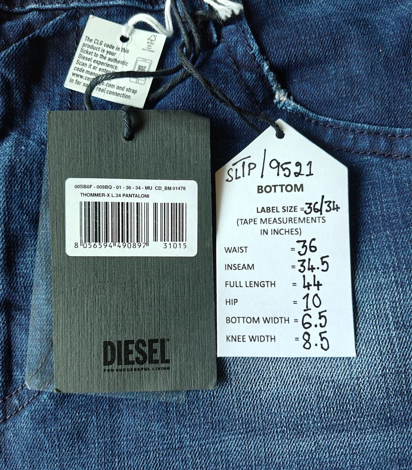Diesel Diesel THOMMER-X L.34 MENS JEANS SLTP/9521 Size US 36 / EU 52 - 5 Thumbnail