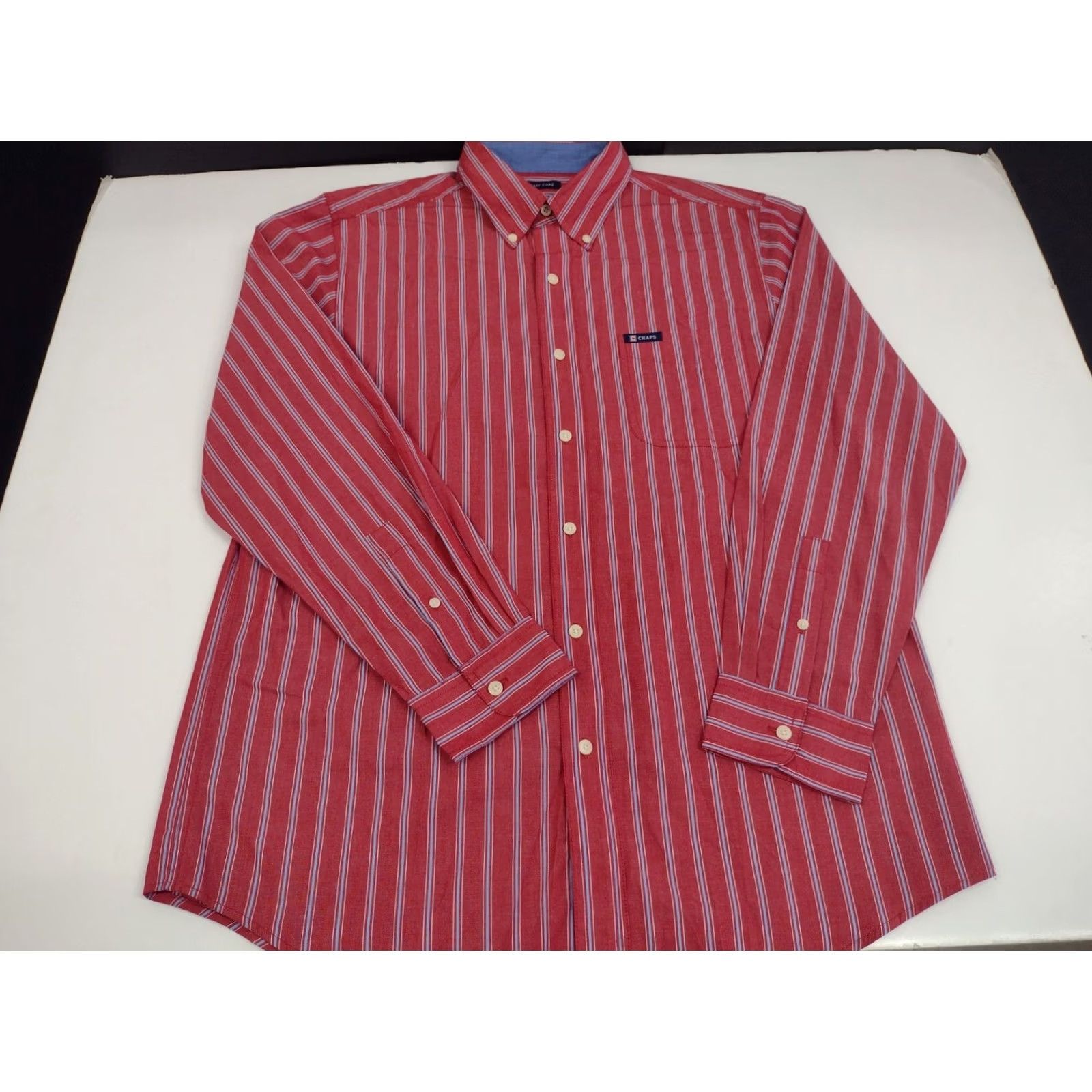 Chaps Chaps Shirt Men Long Sleeve Red/Blue Stripe Button-Down Size M Regular Collar Button-Up #1688 Clothing, Colorful, 60% Cotton/40% Polyester, Easy Care Size US M / EU 48-50 / 2 - 2 Thumbnail