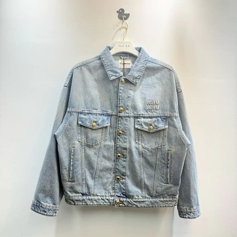 Miu Miu Miu Miu Light Blue Denim Jacket for Women 0089 Size XS / US 0-2 / IT 36-38 - 1 Thumbnail