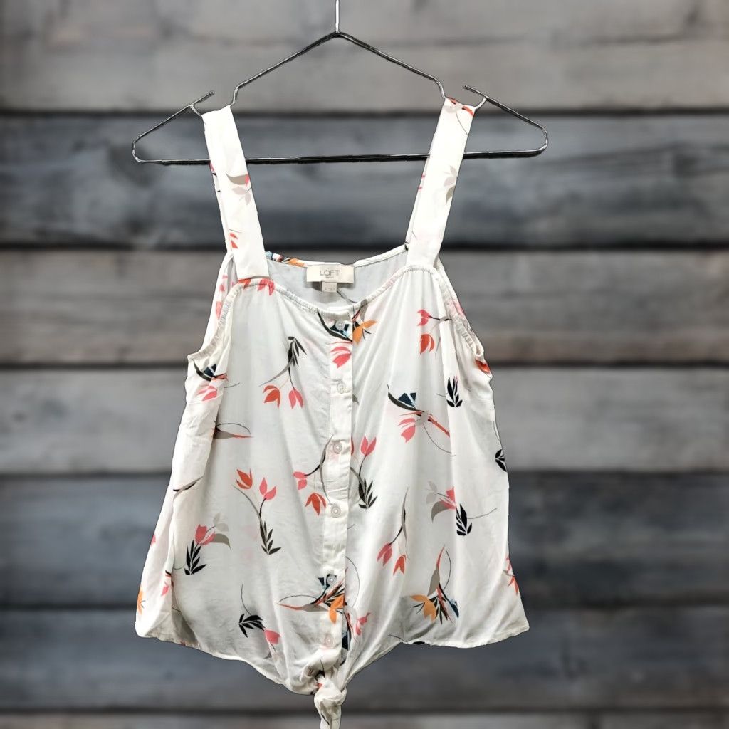 Loft VINTAGE Loft Women's S Floral Button Front Tie Front Cami Tank Top Beachy Flowy Summer White Lady Size S / US 4 / IT 40 - 1 Thumbnail