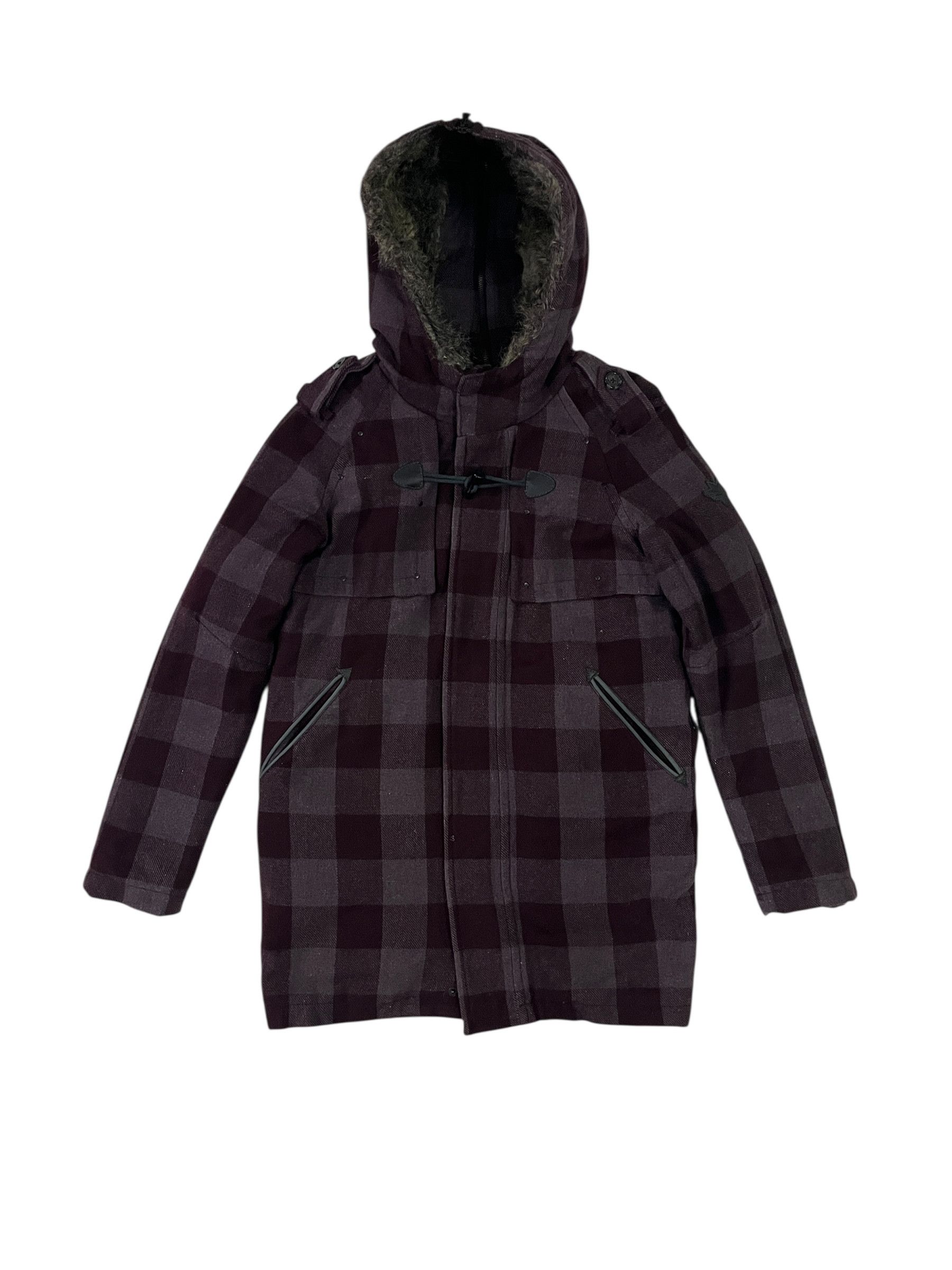 Diesel Diesel Plaid Jacket Fur Hooded Dark Purple Wool Size S / US 4 / IT 40 - 1 Thumbnail