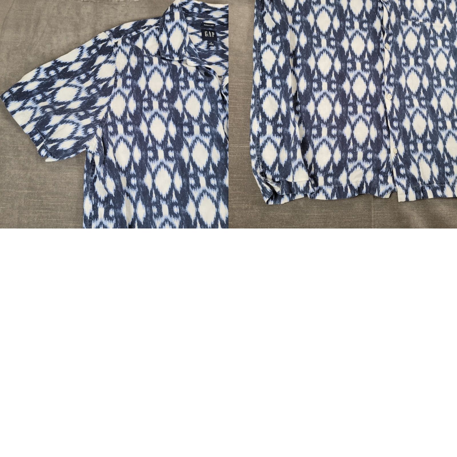 Gap GAP Mens L Linen Blend Short Sleeve Button Up Shirt Indigo Ikat Print Size US L / EU 52-54 / 3 - 8 Thumbnail