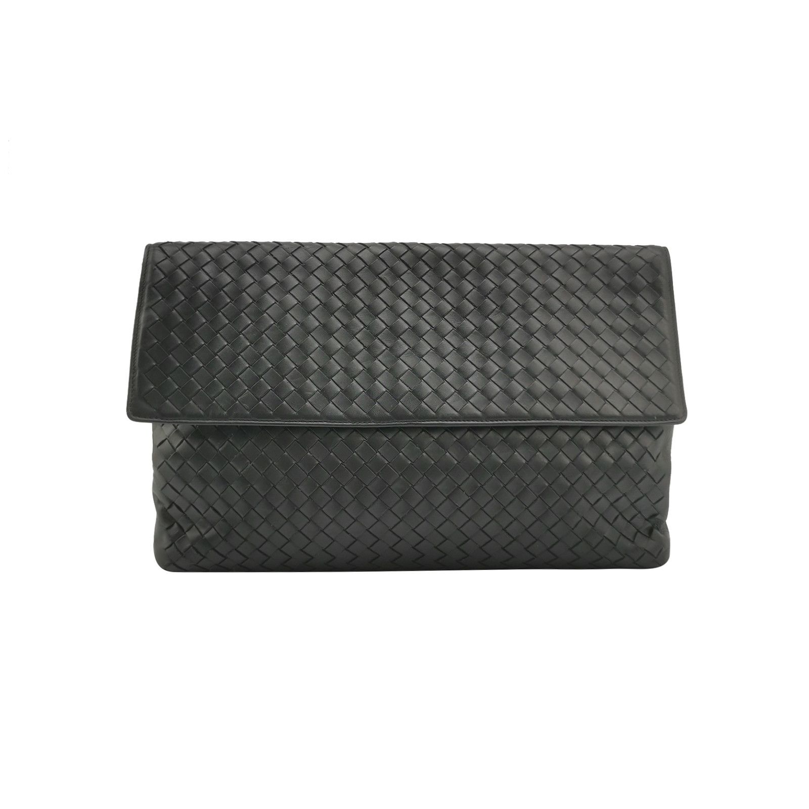 Bottega Veneta Intrecciato Leather Flap Clutch Bag in Black, Men's