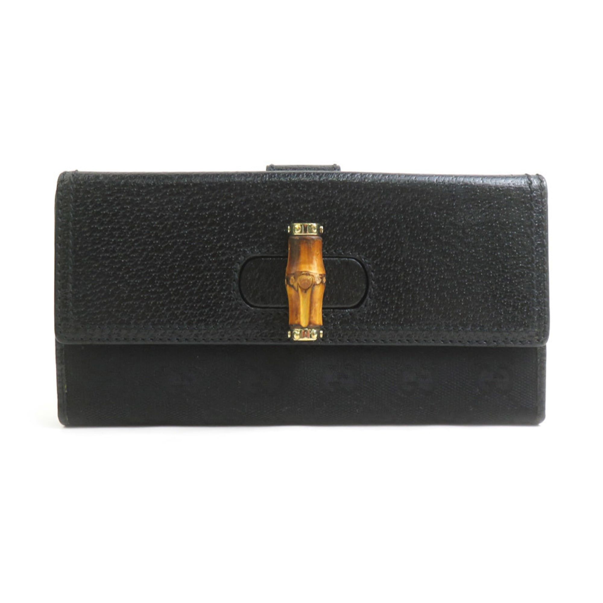 Gucci Gucci Bi-fold Long Wallet Bamboo GG Canvas Leather Black Gold Women's e61741g Size ONE SIZE - 1 Thumbnail