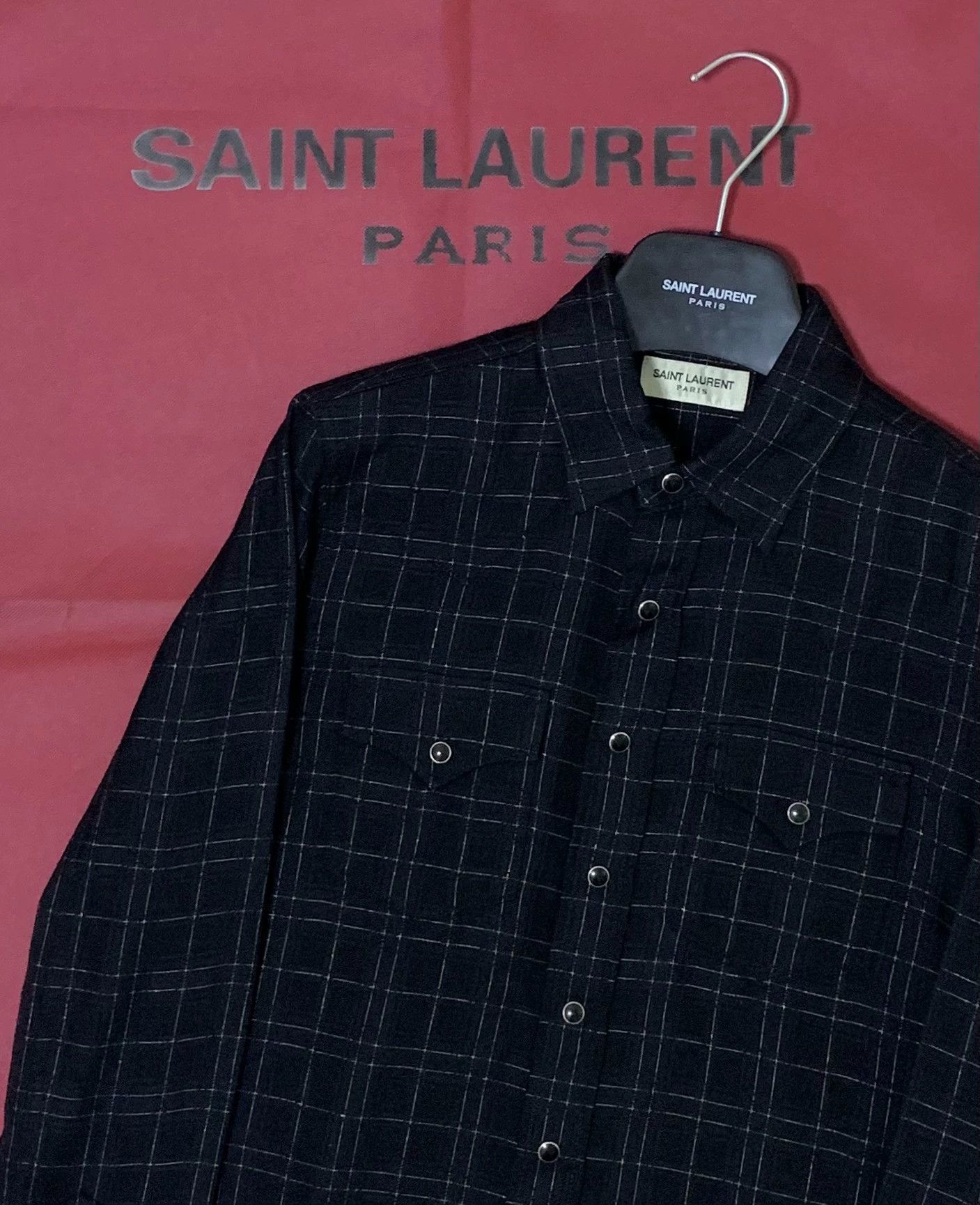 Saint Laurent Paris Saint Laurent SLP 20FW Runway Silver Thread Check Shirt M Size US M / EU 48-50 / 2 - 6 Thumbnail
