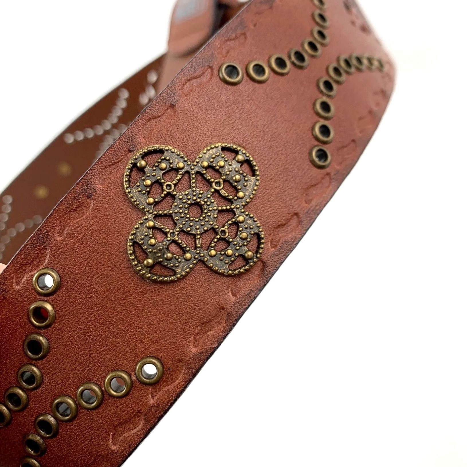 Faded Glory VINTAGE Faded Glory Belt Brown 2X Wide Studded Filigree Boho Womens Size ONE SIZE - 5 Thumbnail
