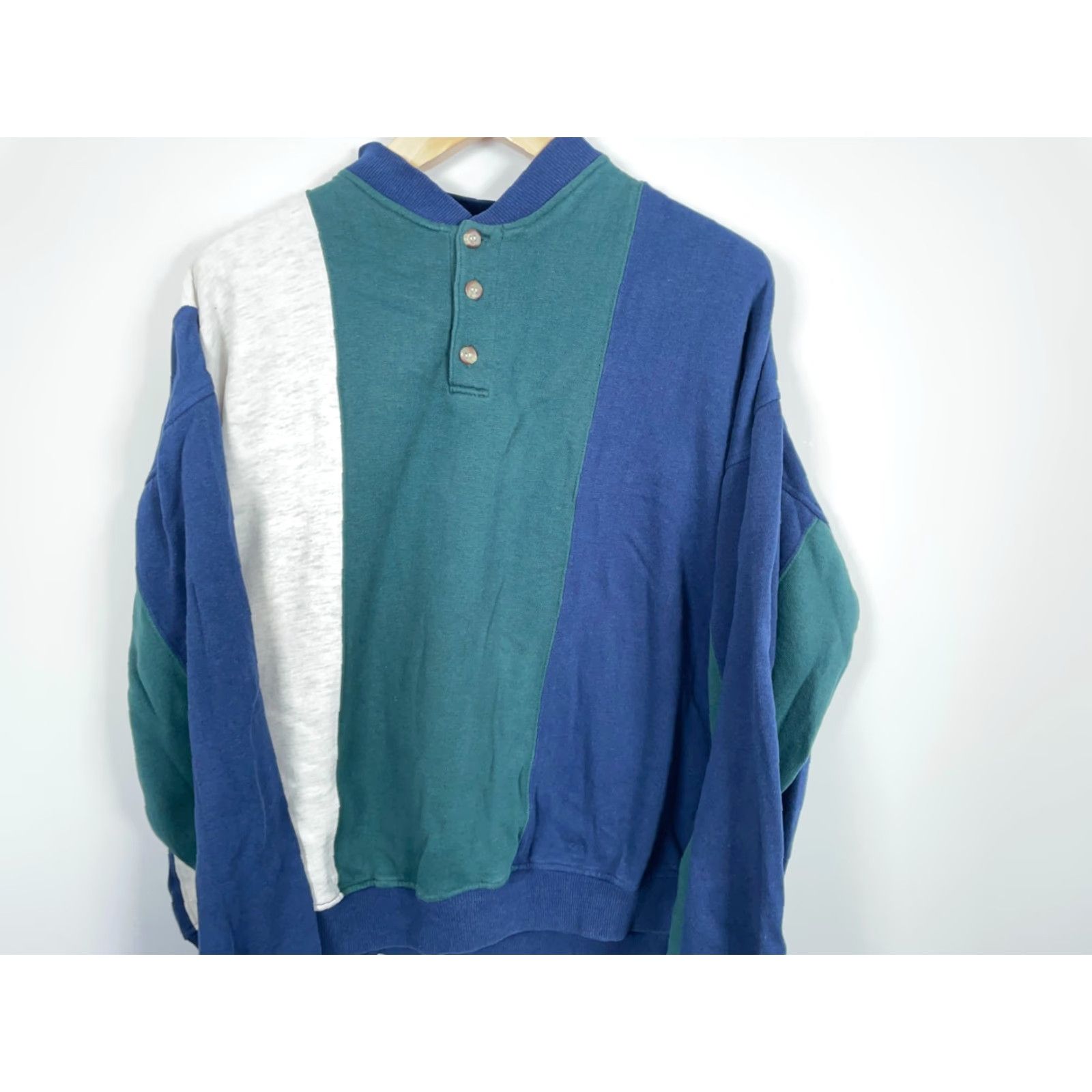 Vintage VINTAGE TownCraft Sweater Henley Shirt XL Tall Men Blue Green Striped 90s Retro Casual Fleece Knit Size US XL / EU 56 / 4 - 4 Thumbnail