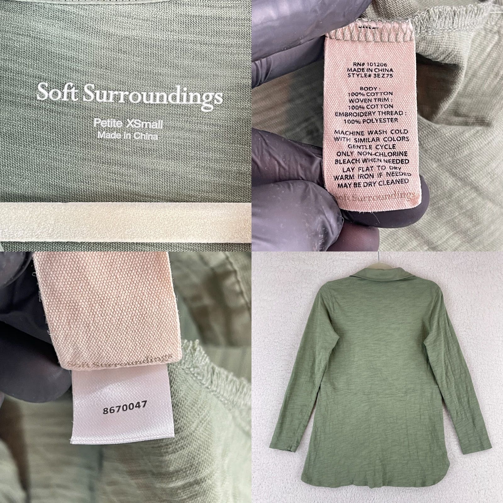 Soft Surroundings Soft Surroundings Green Floral Embroidered Tunic Shirt Womens Button-Up PXS Size XS / US 0-2 / IT 36-38 - 8 Thumbnail