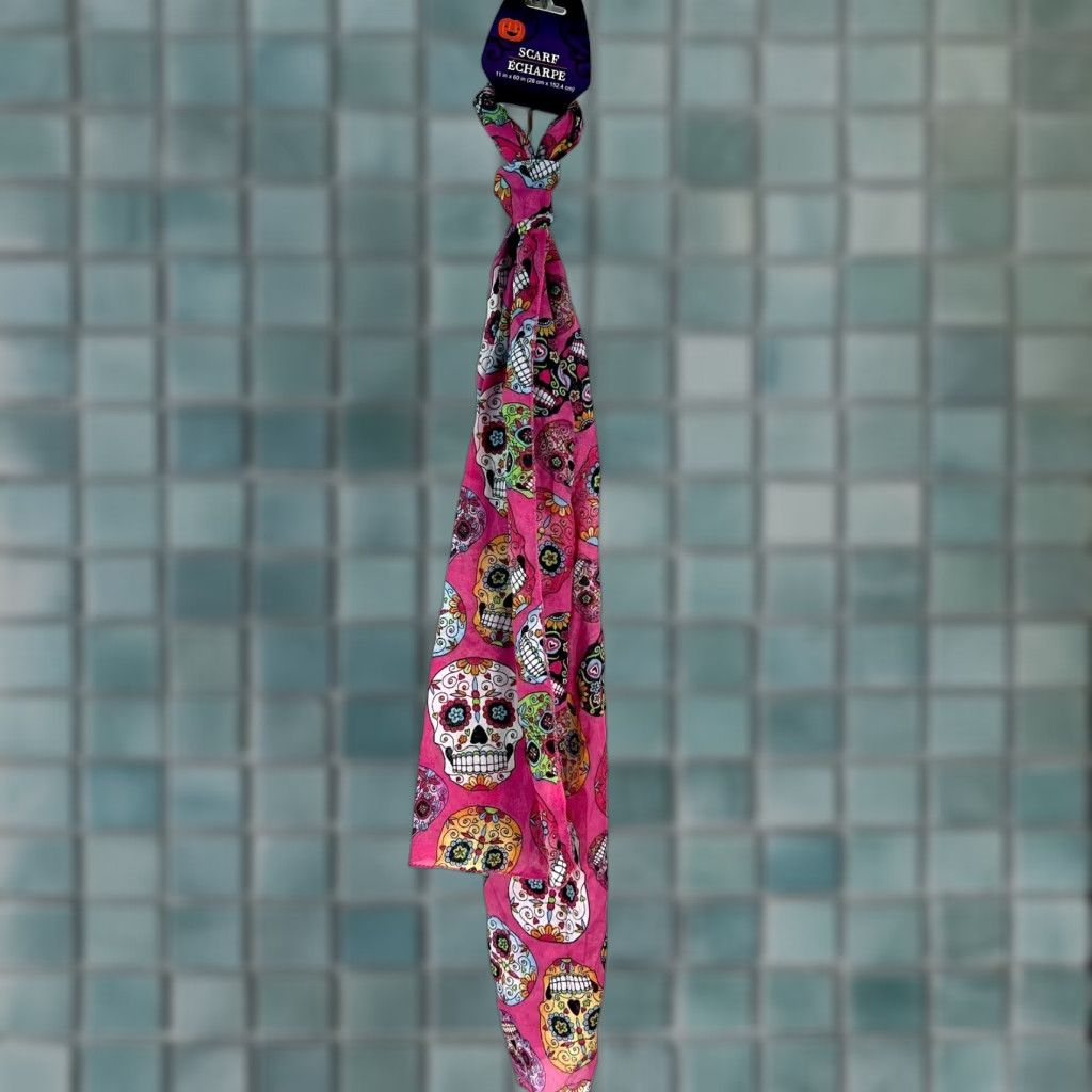 Pinko VINTAGE New Womens Halloween Floral Print Skeleton Pink Rectangle Scarf Size 11"X60" Size ONE SIZE - 1 Thumbnail