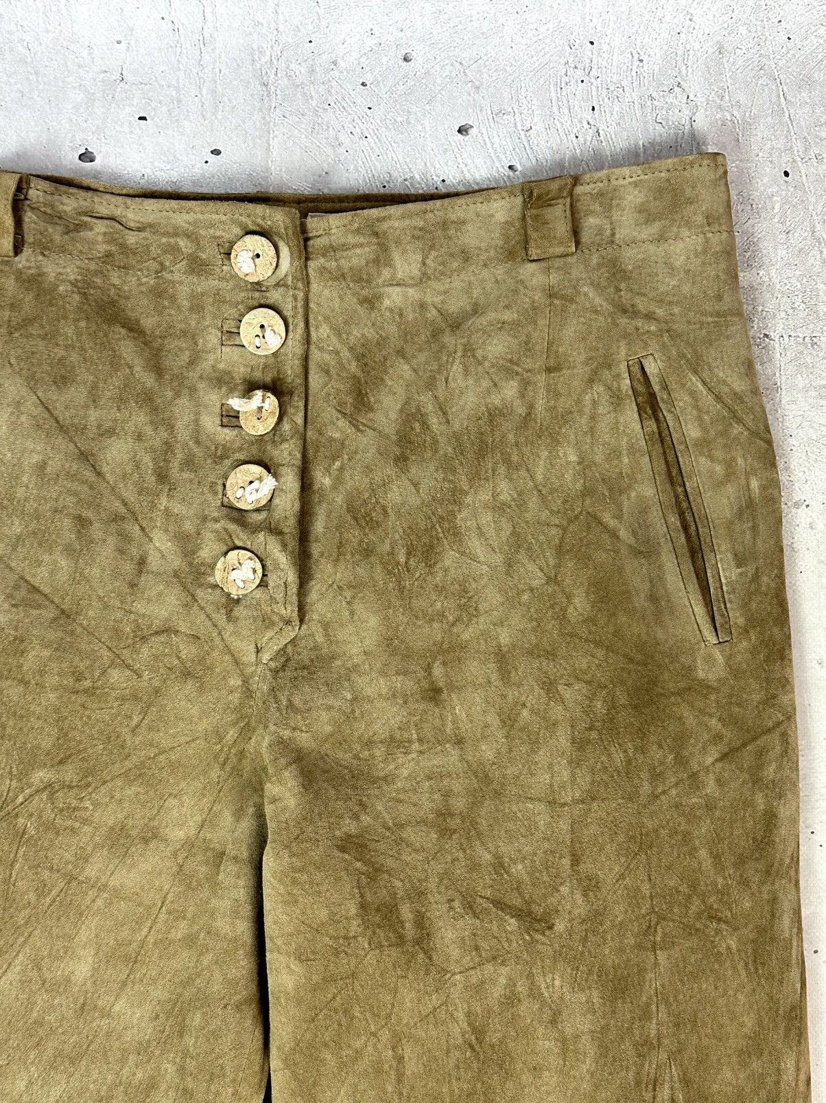 Leather Vintage Landhaus Suede Beige Wooden Parts Women’s Pants Size 36" / US 14 / IT 50 - 7 Thumbnail