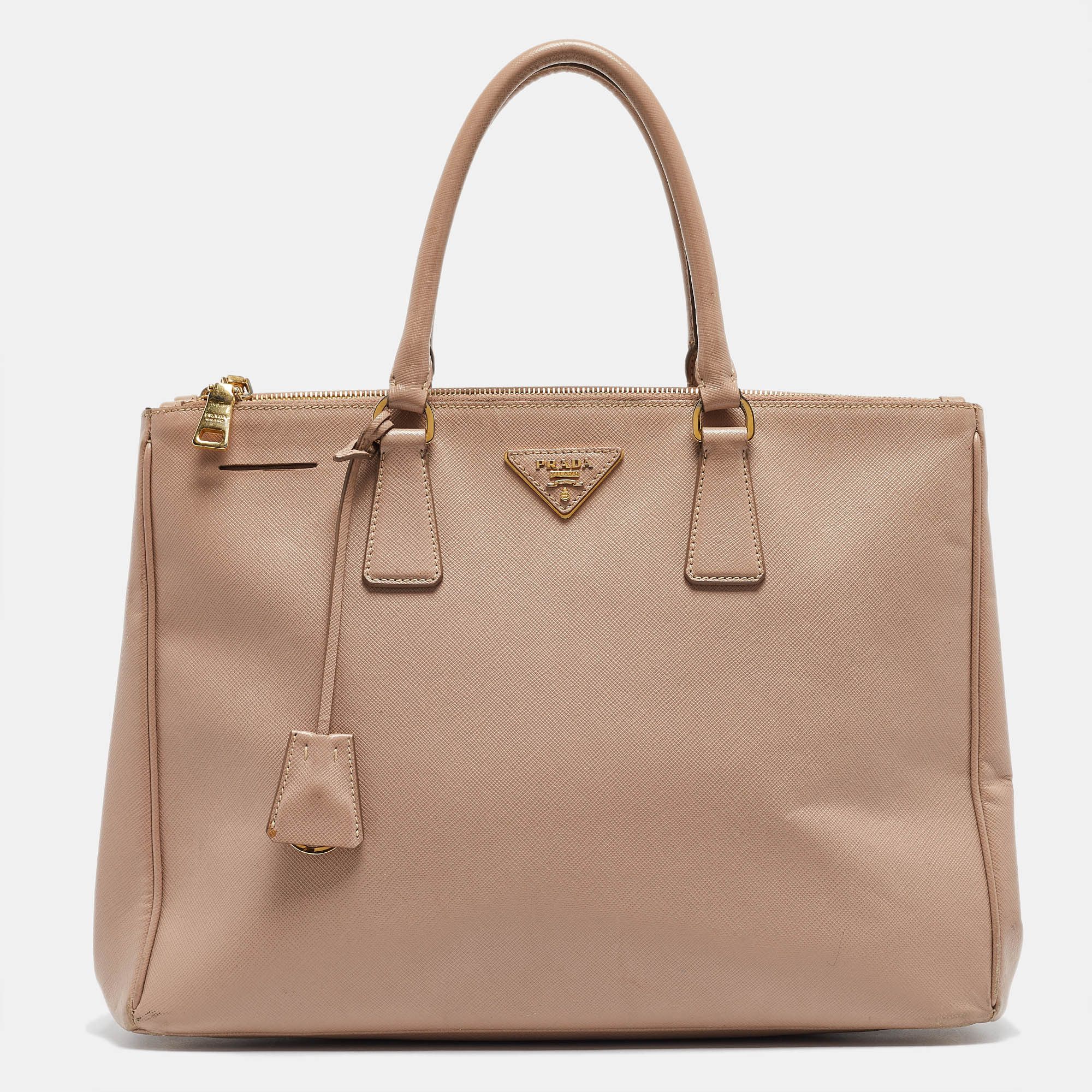 image of Prada Light Pink Saffiano Lux Leather Large Double Zip Tote, Women's