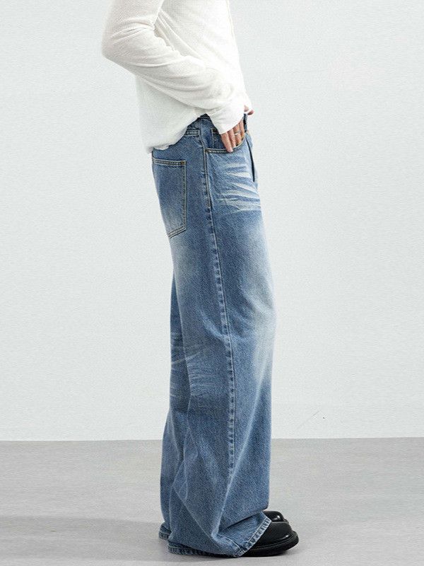 Japanese Brand Men's high street retro washed blue loose straight leg jeans Size US 32 / EU 48 - 3 Thumbnail