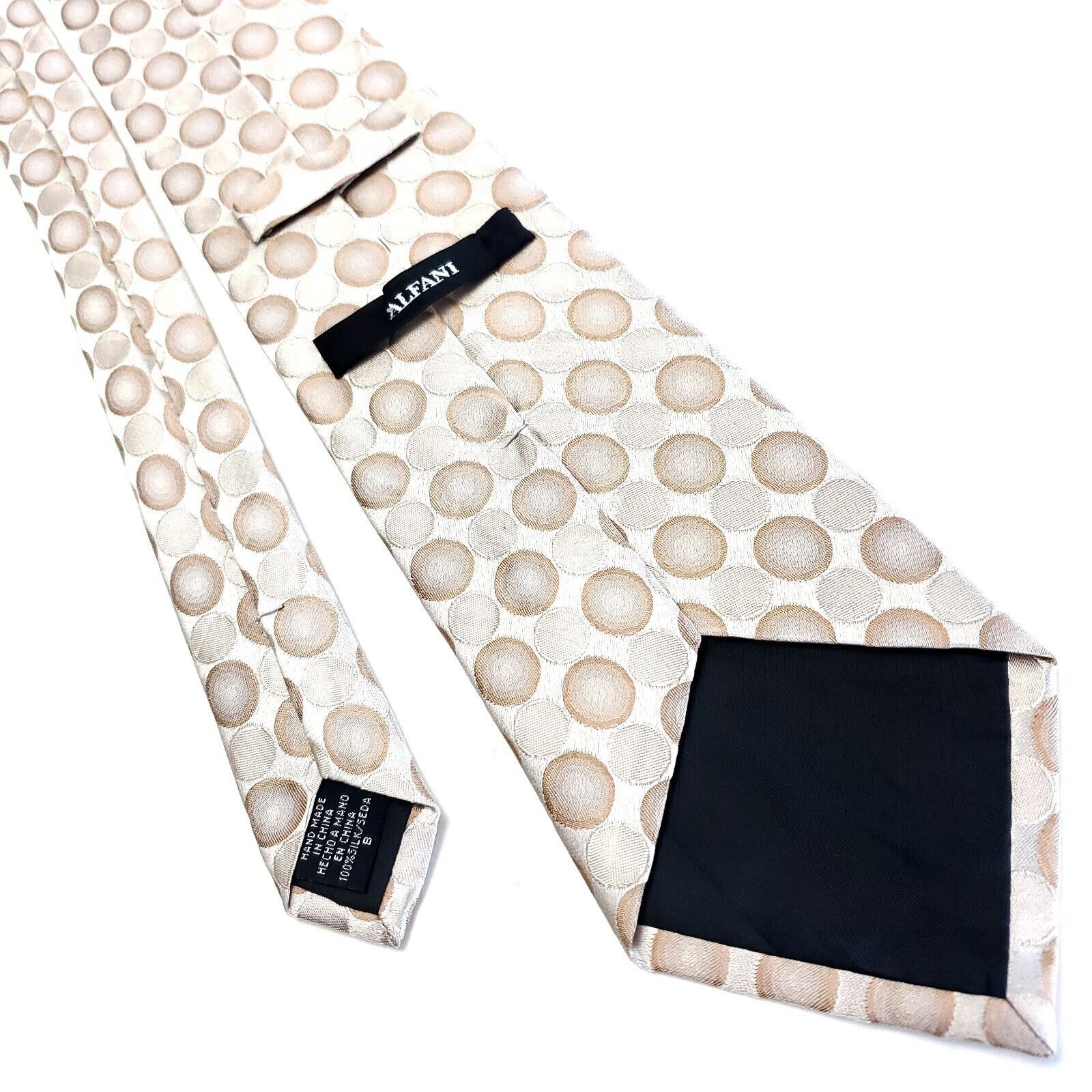 Alfani Alfani Beige Brown Silk Tie Woven Wide Geometric Size ONE SIZE - 3 Thumbnail