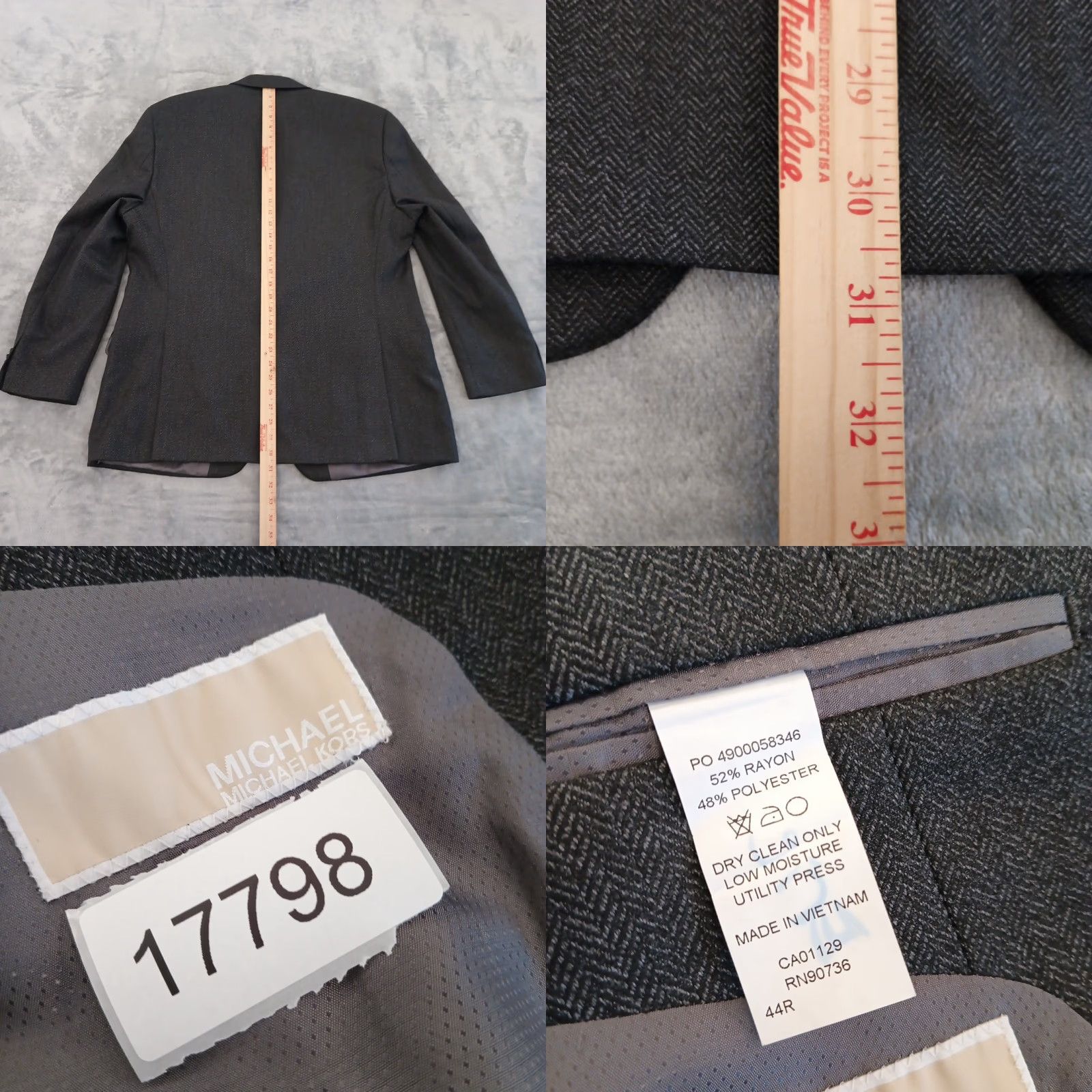 Michael Kors Michael Kors Blazer Mens 44 Gray Herringbone Two Button Double Vent Jacket Blazer Notch Lapel Mens 2 Piece Regular Size 44R - 8 Thumbnail
