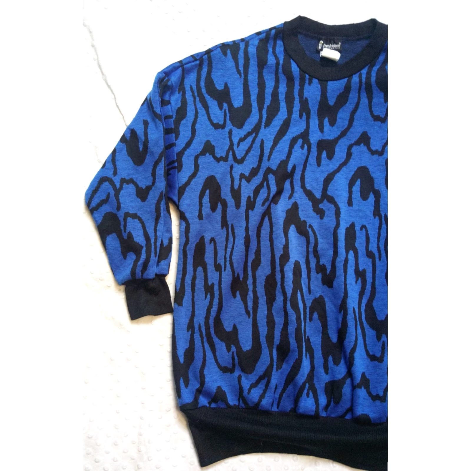 Vintage VINTAGE Tiger Stripe Acrylic Sweater Blue Black Size 18 Made In USA 1980s Fresh Ideas Glam Rock Size XXL / US 16-18 / IT 52-54 - 3 Thumbnail