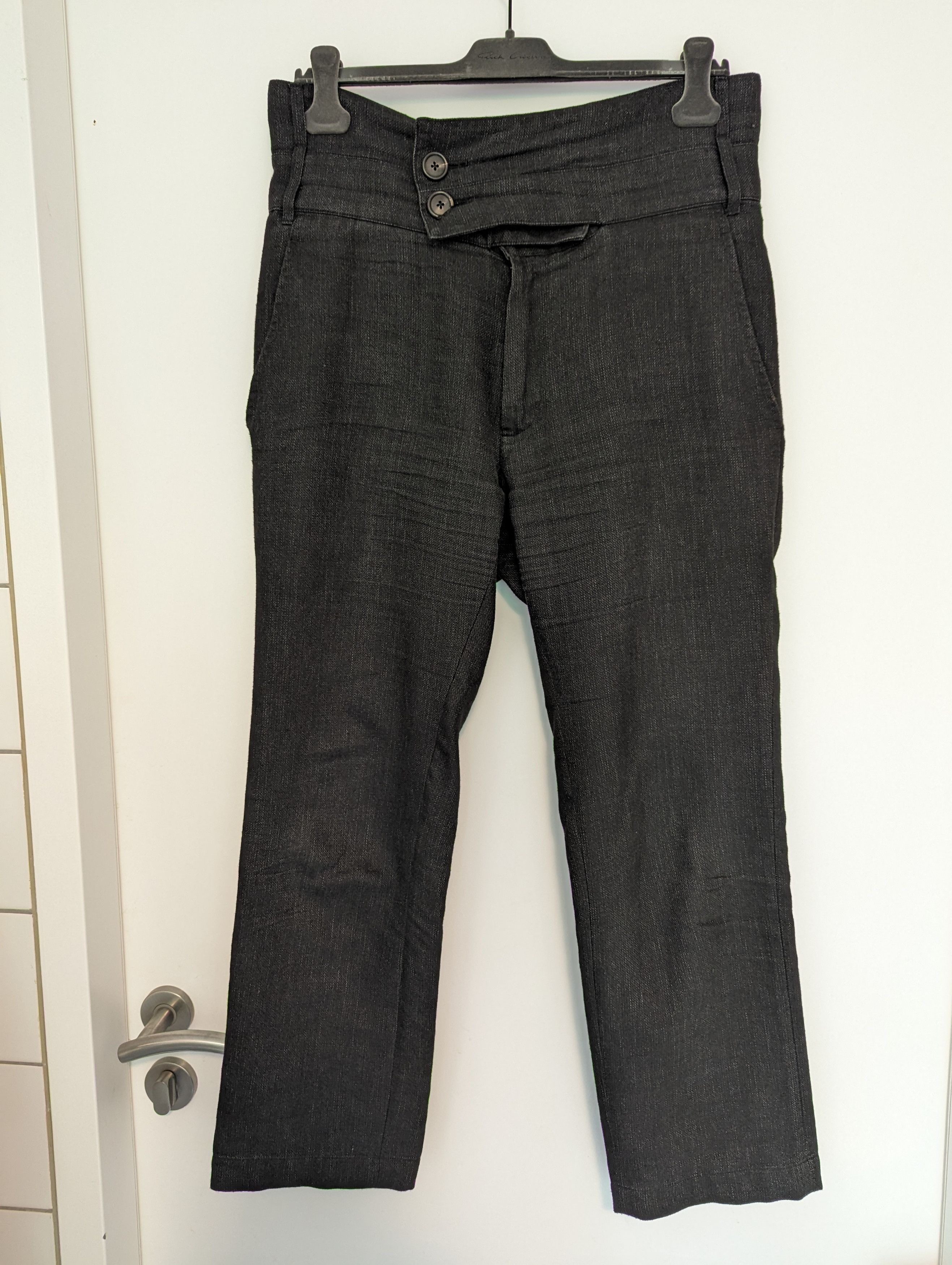 image of Ann Demeulemeester Cropped High-Waisted Linen Trousers in Black, Men's (Size 30)