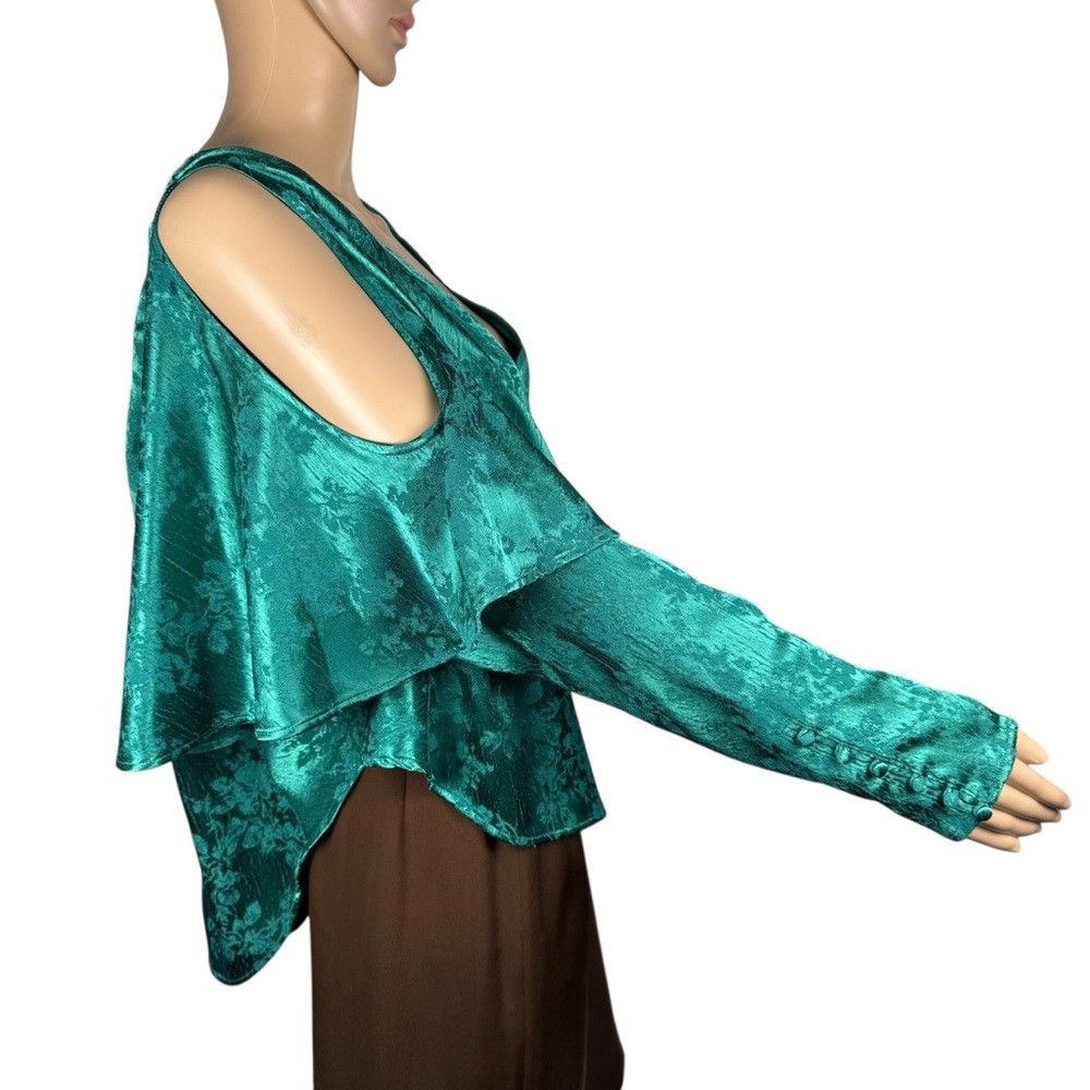 Free People Free People Cold Shoulders Long Sleeve Satin Floral Emerald Size S / US 4 / IT 40 - 3 Thumbnail
