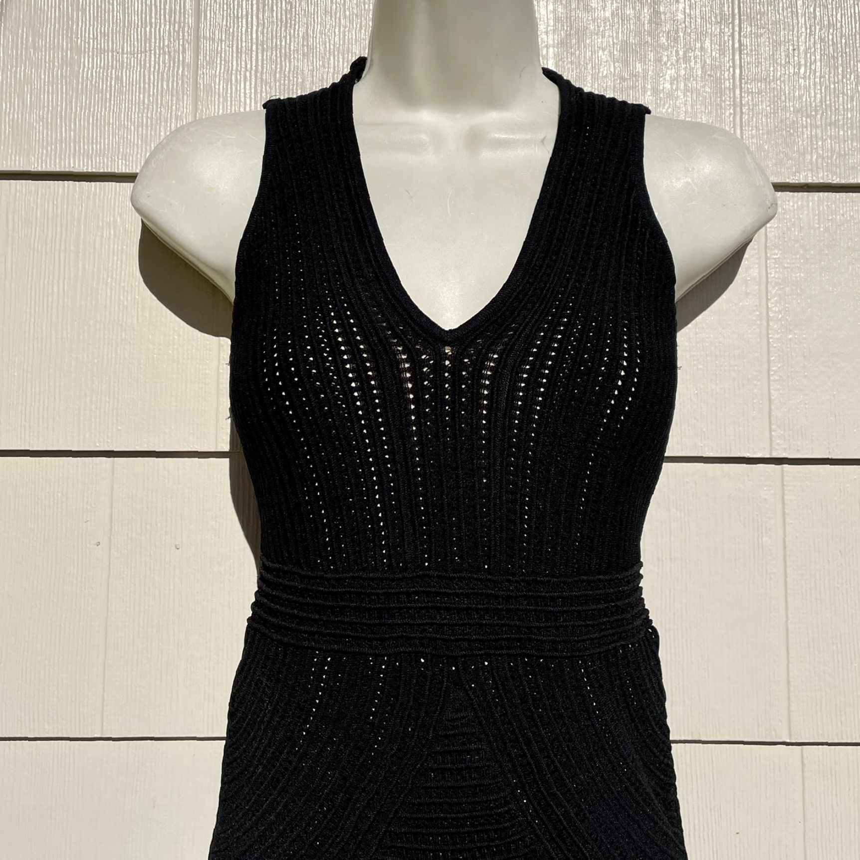 Ronny Kobo Ronny Kobo Jodi Pointelle Sleeveless Mini Cocktail Dress Black S Women's Dress Short V-Neck, Bodycon, Party/Cocktail, Solid, Knit, Dry Clean Only Size S / US 4 / IT 40 - 4 Thumbnail