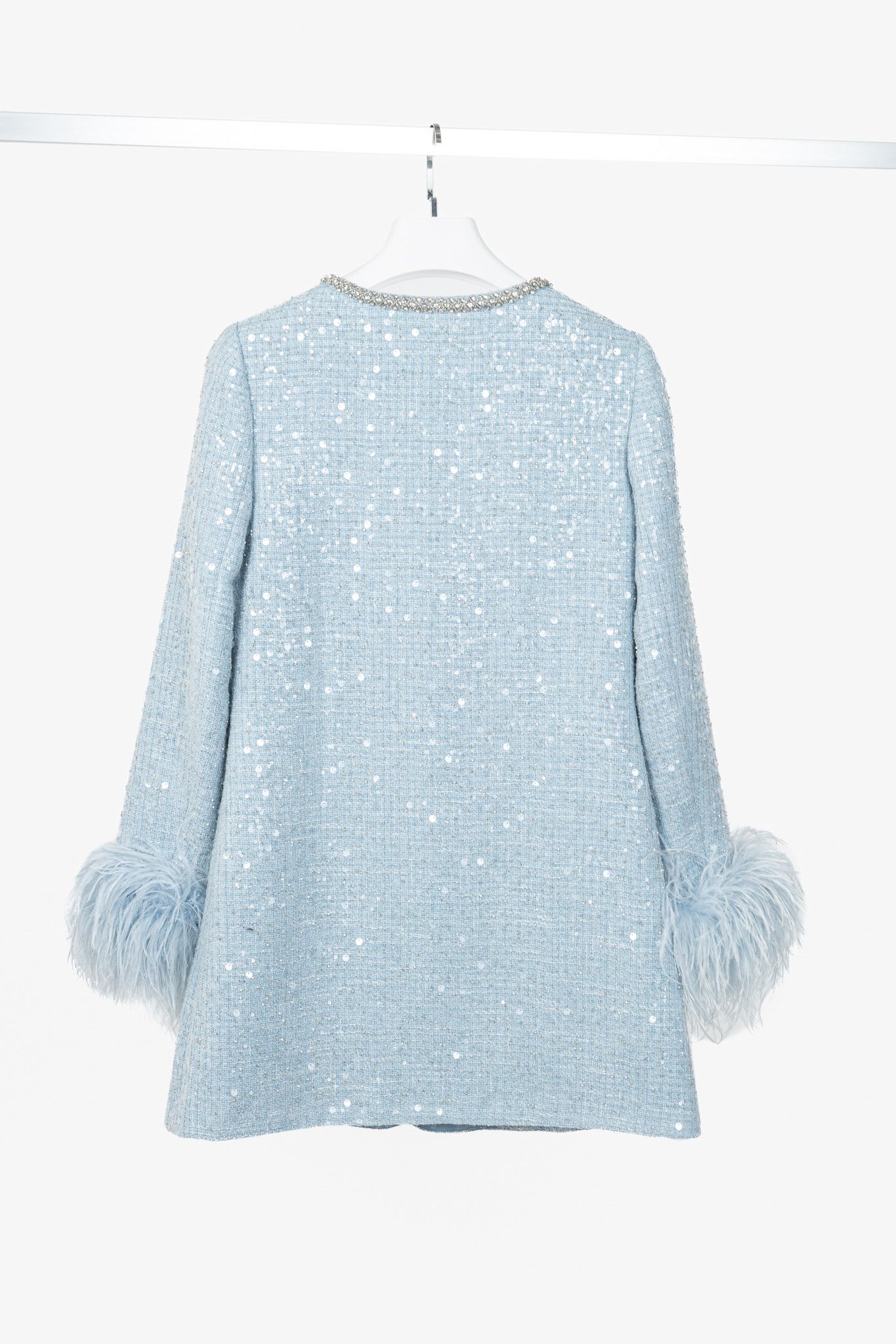 Self-Portrait Self-Portrait SS24 Blue Sequin Boucle Feather Mini Dress Size M / US 6-8 / IT 42-44 - 2 Thumbnail