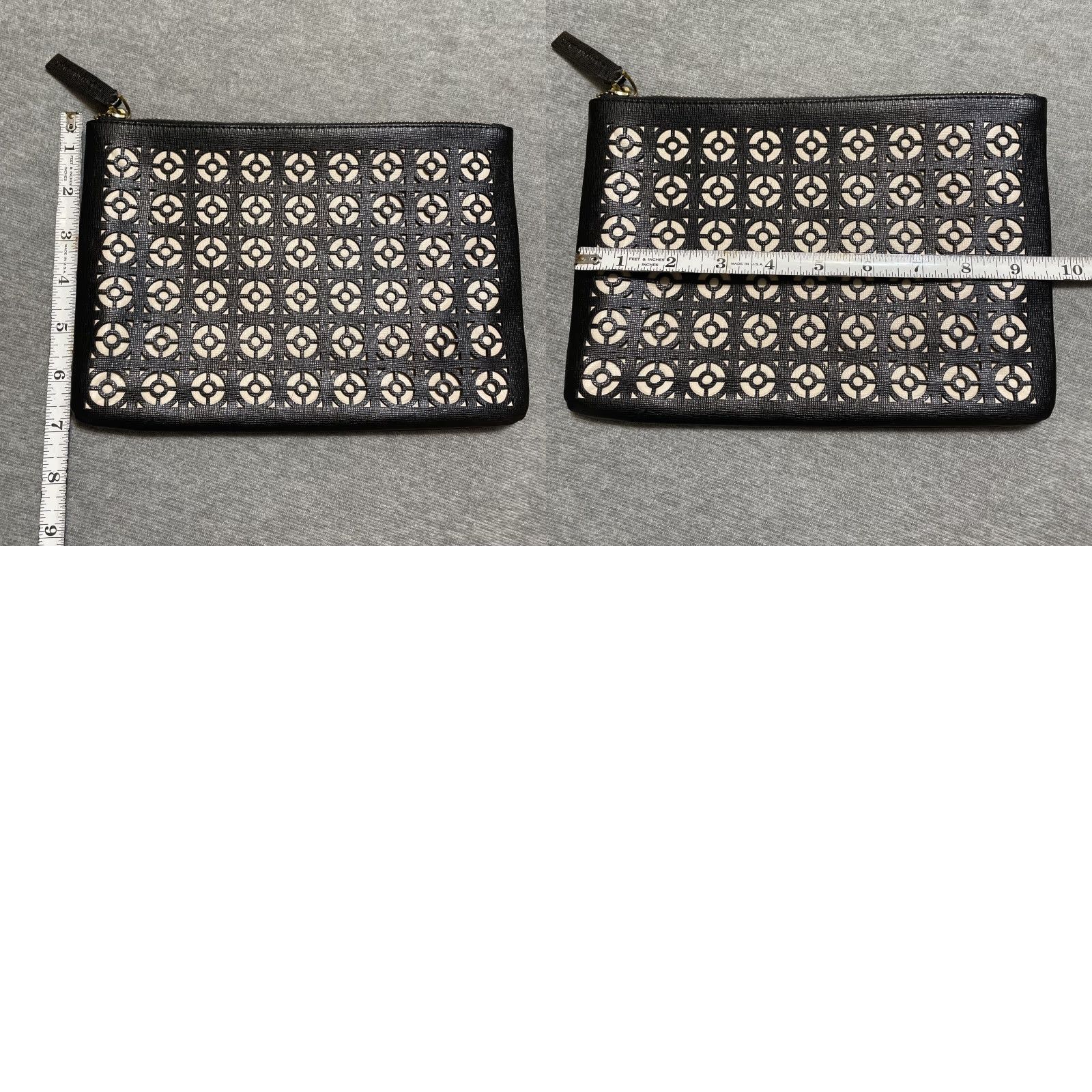 Vintage Jonathan Adler Clutch Women Medium Black Cream Laser Cut Geometric Faux Leather Modern Bag purse Size ONE SIZE - 8 Thumbnail