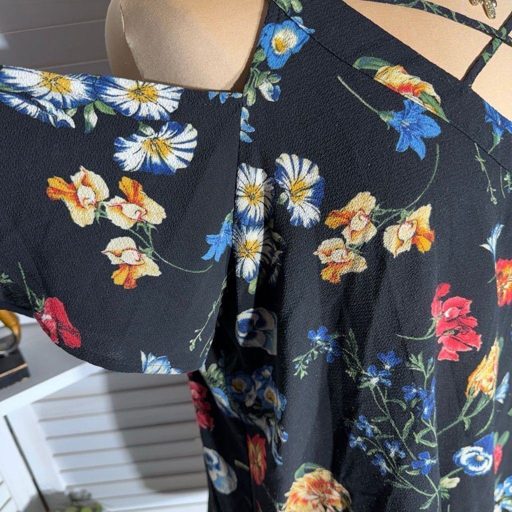 Vintage hippie blouse boho black red floral cold shoulder sz 3X Size 3XL / US 20-22 - 6 Thumbnail