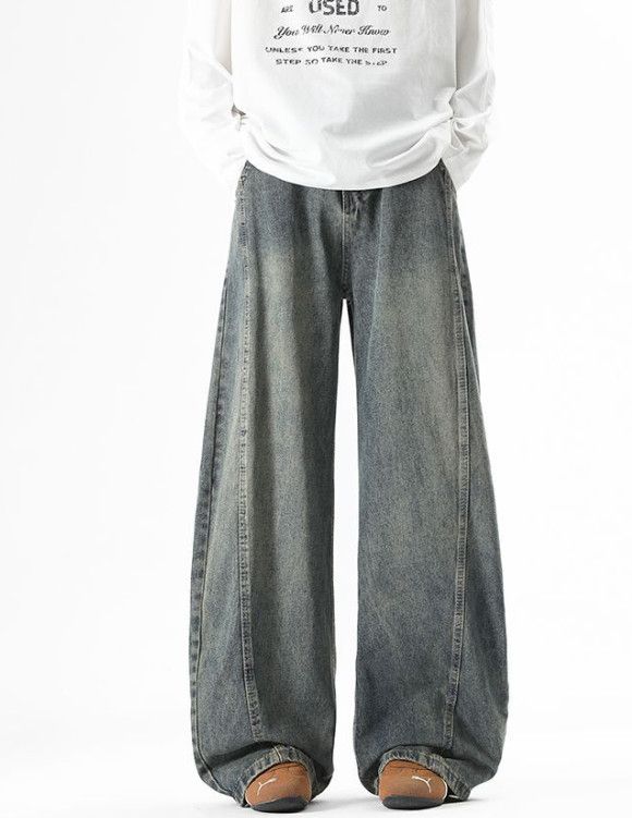 Japanese Brand American retro washed patchwork curved jeans for men Size US 32 / EU 48 - 1 Thumbnail